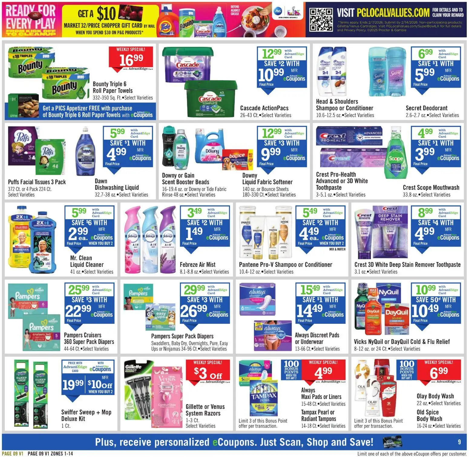 Price Chopper Weekly Flyer - valid from 25.01.2026 | Page: 9 | Products: Shampoo, Conditioner, Tampons, UPS
