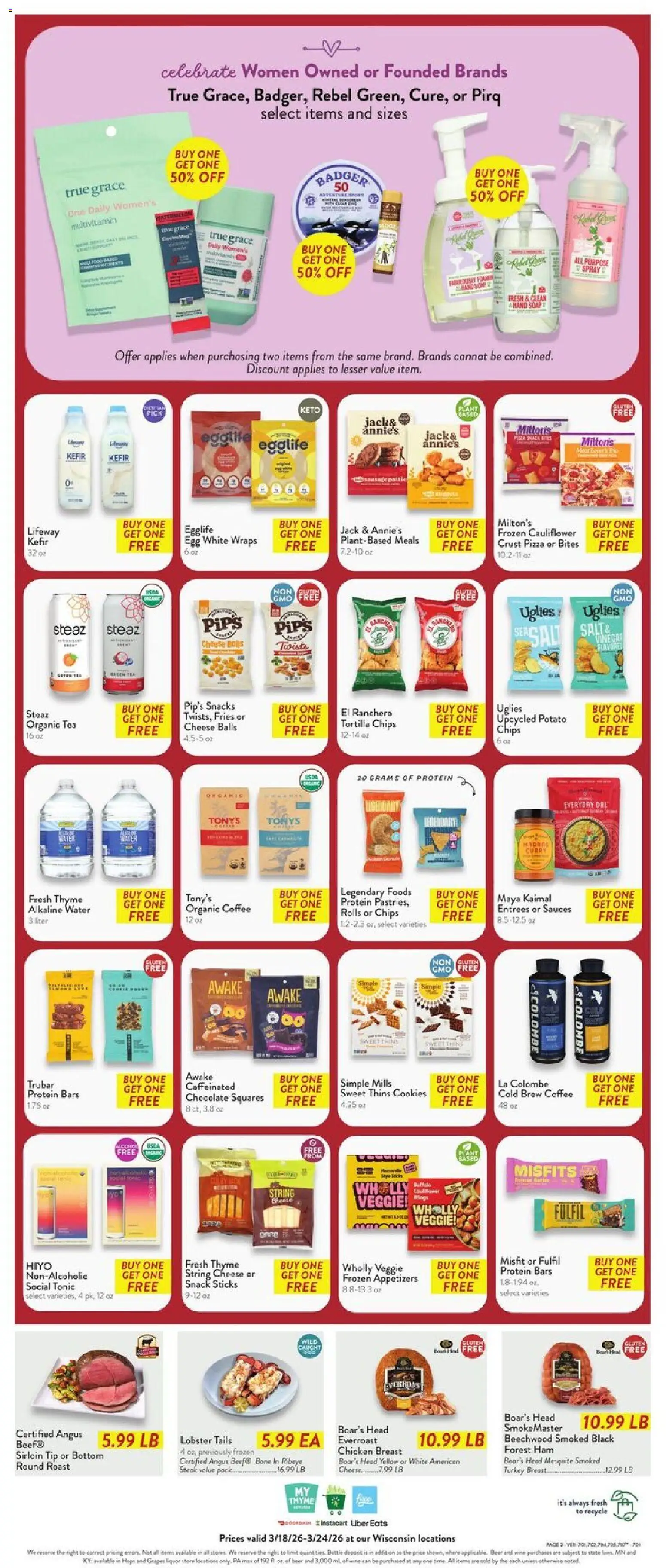 Fresh Thyme Weekly Ad - WI - valid from 18.03.2026 | Page: 4 | Products: Multivitamin, Pizza, Wine, Tea