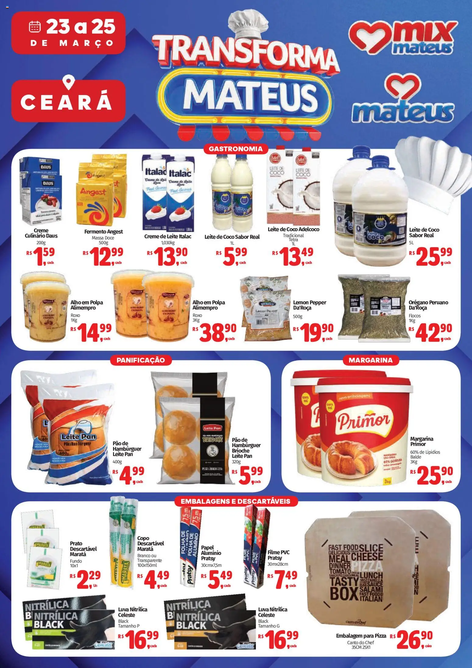 Mateus Folheto - válido de 23.03.2026 | Página: 1 | Produtos: Alho, Leite, Pizza, Flocos