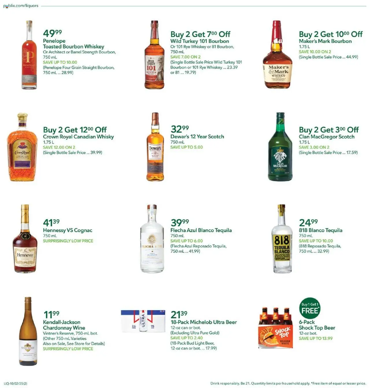 Publix Liquor - valid from 02.10.2025 | Page: 2 | Products: Wine, Beer, Bourbon, Whiskey