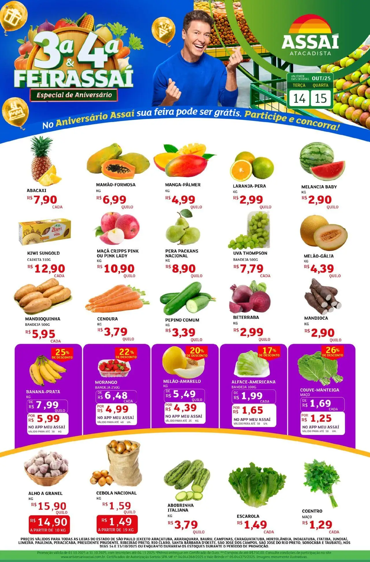 Assaí Atacadista Folheto - válido de 14.10.2025 | Página: 1 | Produtos: Pera, Abobrinha, Alho, Mandioca