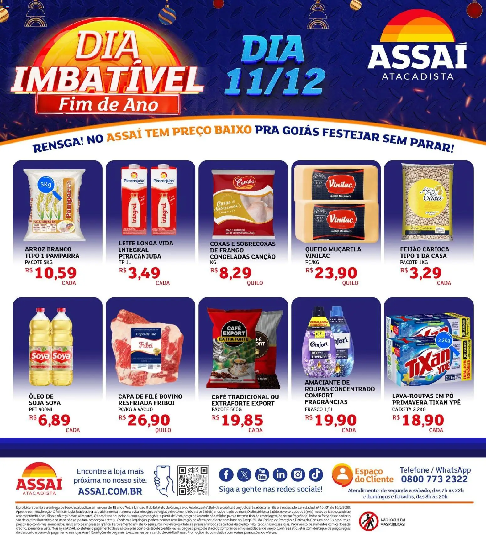 Assaí Atacadista Folheto - válido de 11.12.2025 | Página: 1 | Produtos: Feijão, Leite, Pneus, Arroz