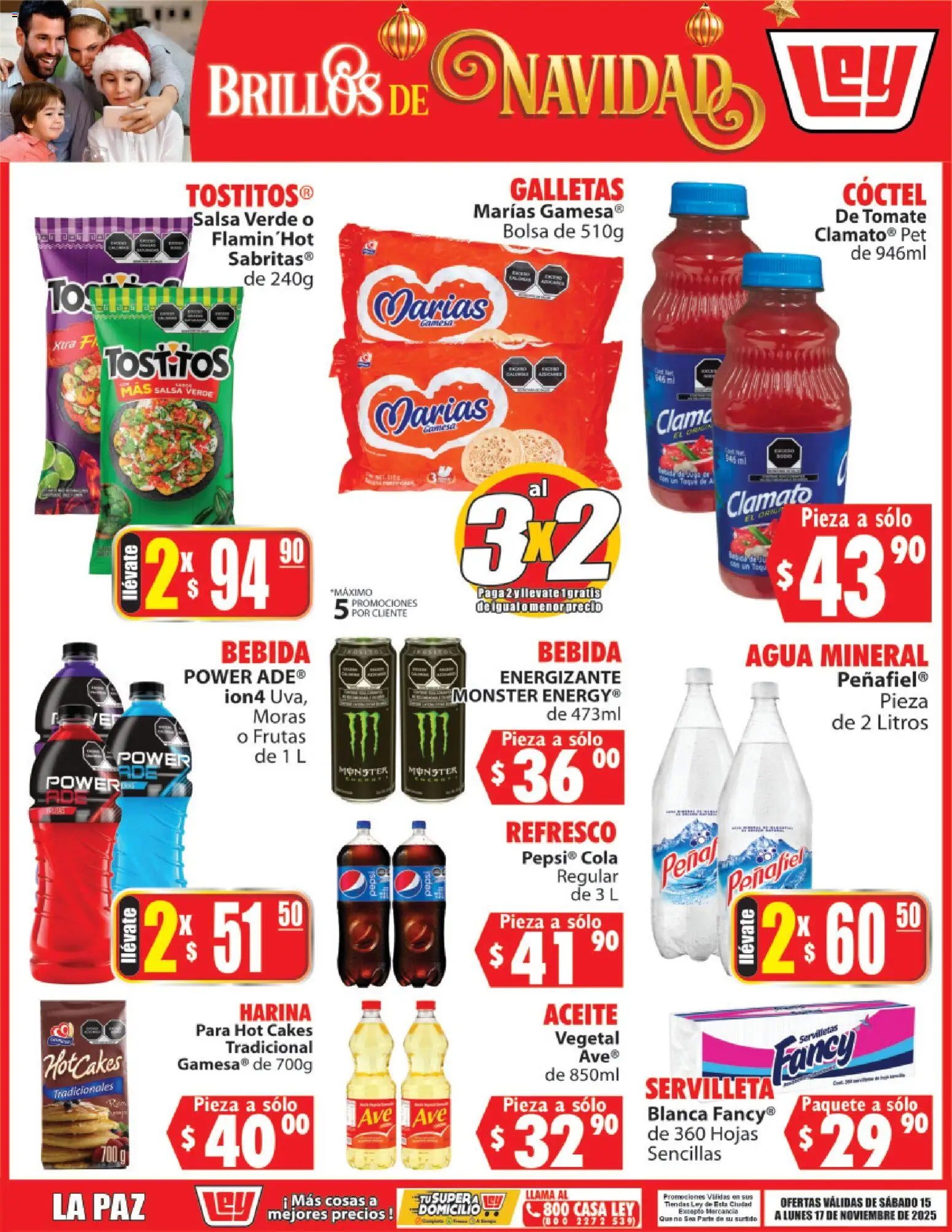 Nuevas ofertas de Casa Ley válidas en toda la República Mexicana desde el 15.11.2025. ¡Encuentra las mejores ofertas en Casa Ley folleto Brillos de Navidad! | Página: 3 | Productos: Harina, Refresco, Tomate, Galletas