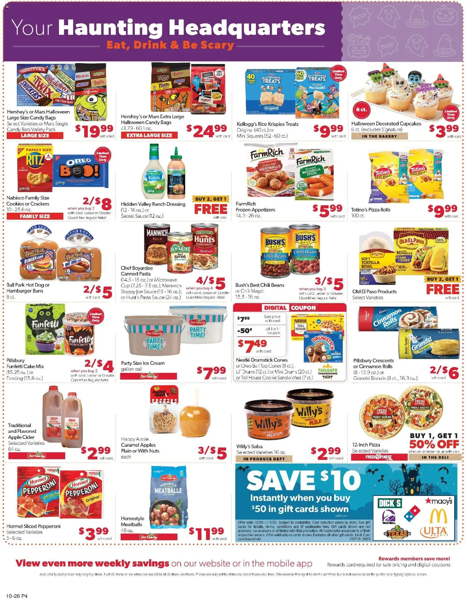 Family Fare Weekly Ad - NE - valid from 26.10.2025 | Page: 4 | Products: Chocolate, Pizza, Apples, Cream