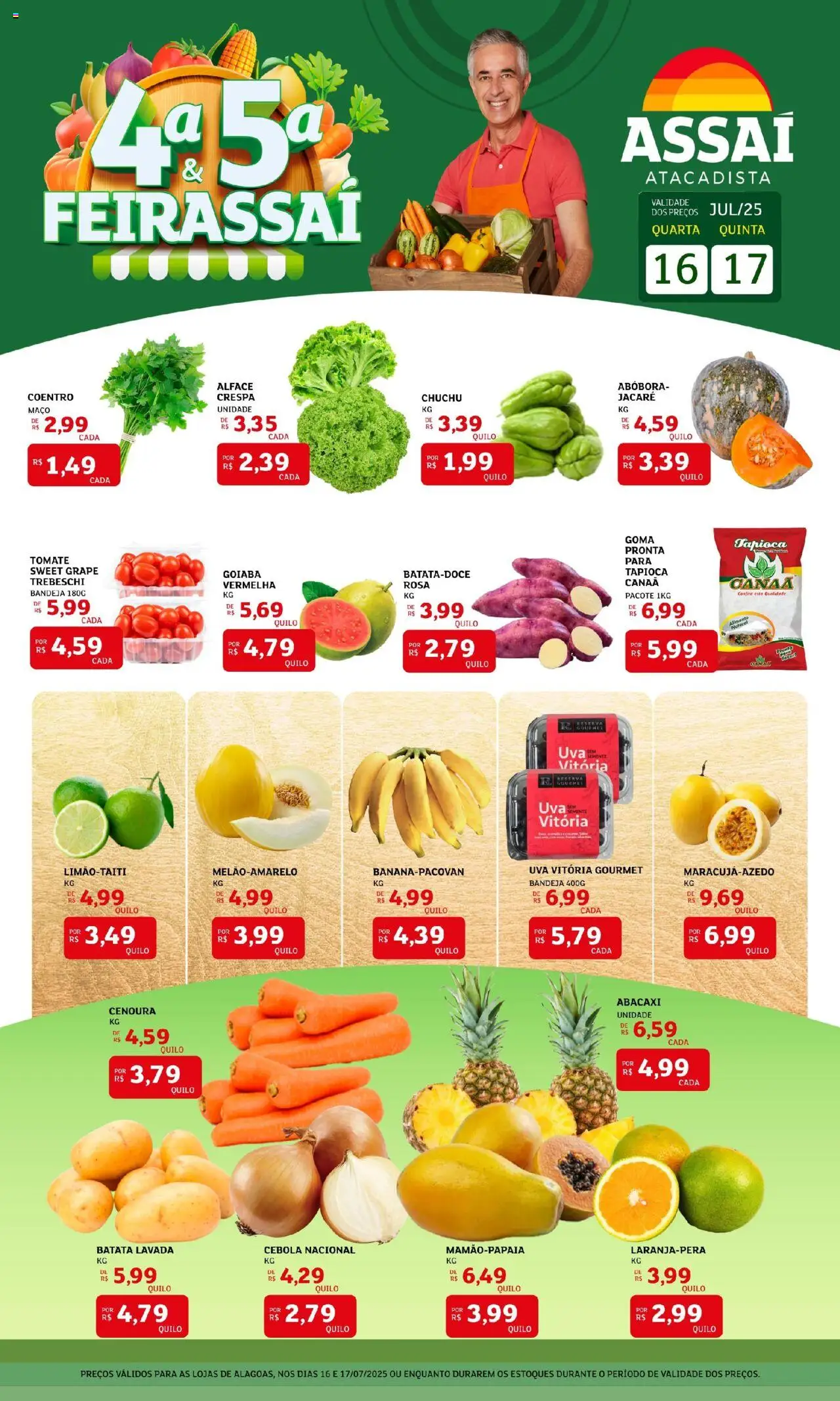 Assaí Atacadista Folheto - válido de 16.07.2025 | Página: 1 | Produtos: Goiaba, Chuchu, Cebola, Batata