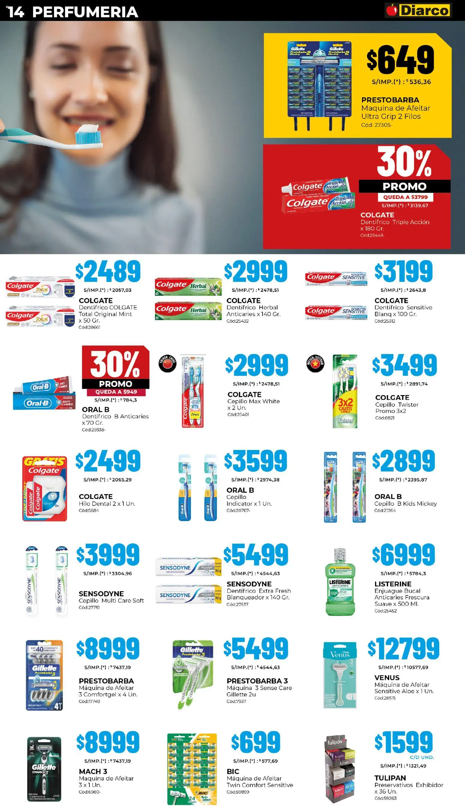 Diarco - Ofertas Interior │ válido desde el 27.10.2025 | Página: 14 | Productos: Maquina de afeitar, Cepillo, Enjuague bucal, Preservativos