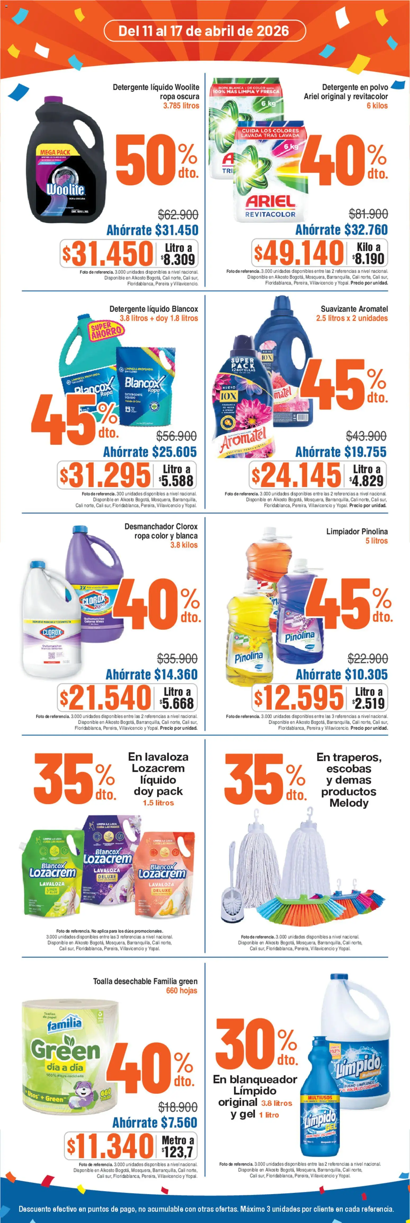 Alkosto revista - valida desde el 11.04.2026 | Página: 6 | Productos: Suavizante, Limpiador, Polvo, Quitamanchas