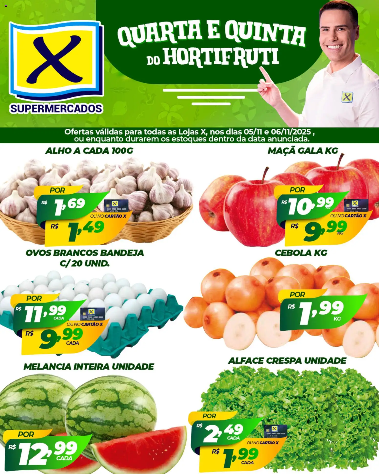 X Supermercados Folheto - válido de 05.11.2025 | Página: 1 | Produtos: Alho, Ovos, Bandeja, Alface