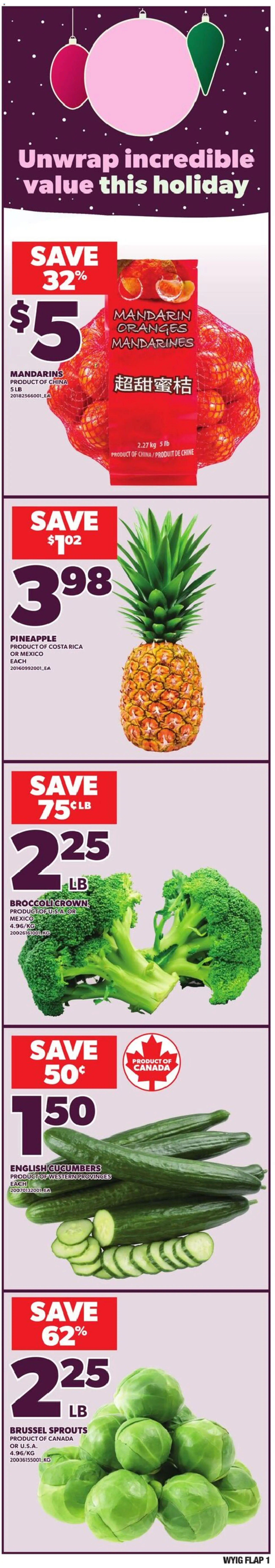 Loblaws flyer valid from 18.12.2025 | Page: 1 | Products: Pineapple, Cucumbers, Oranges