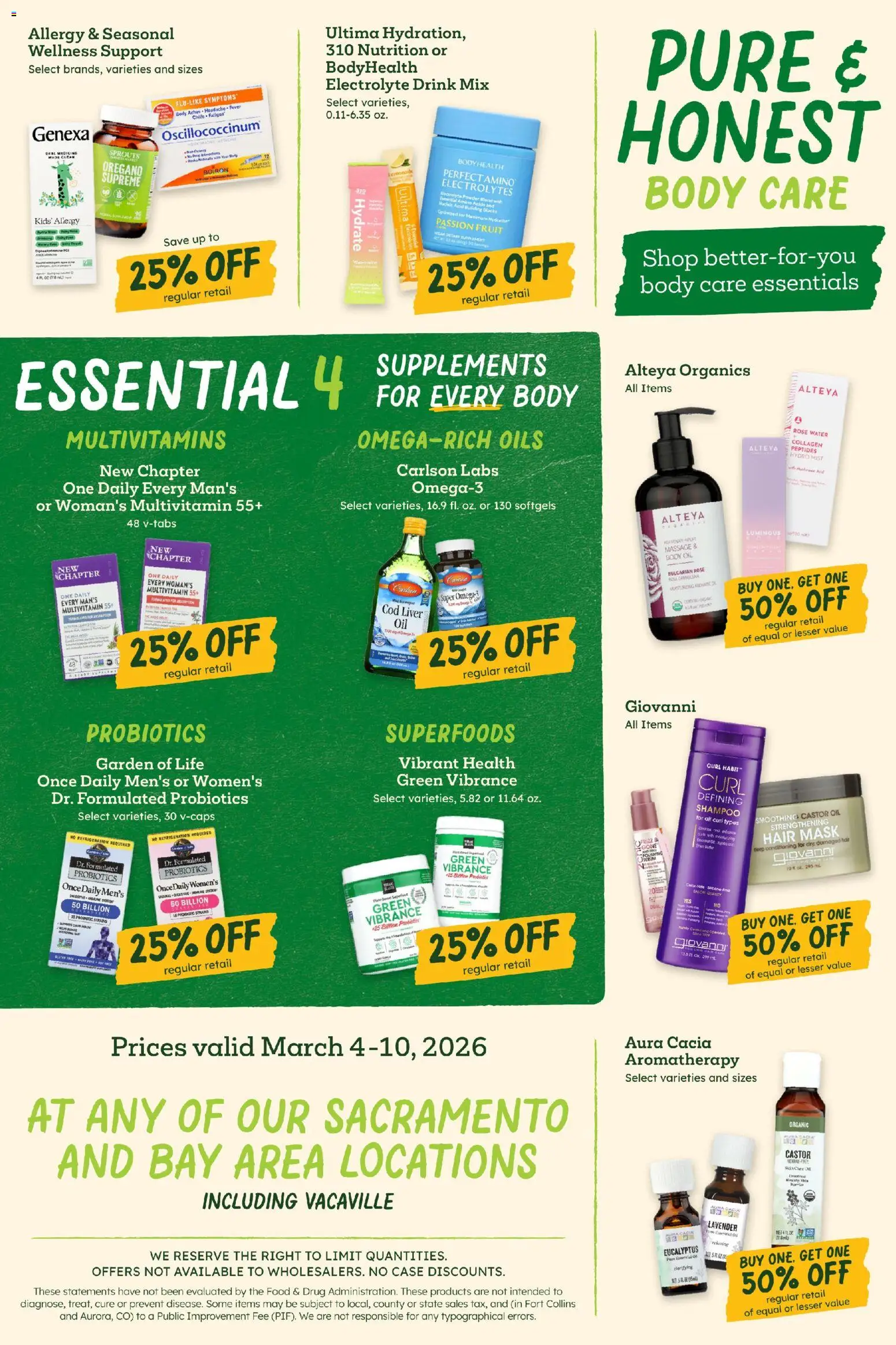 Sprouts Weekly Ad - valid from 04.03.2026 | Page: 10 | Products: Probiotics, Hair mask, Mask, Water