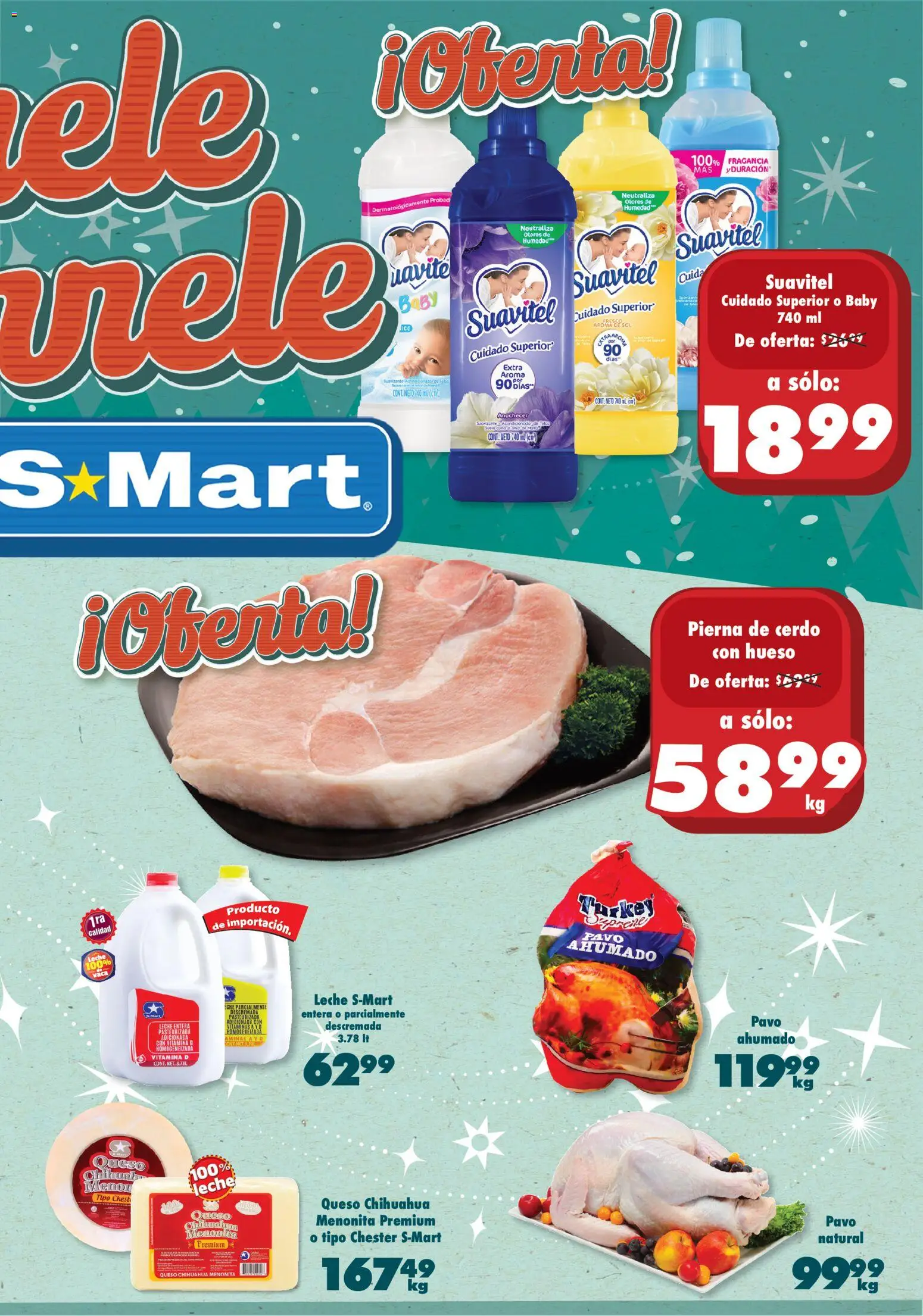 Nuevas ofertas de S-Mart válidas en toda la República Mexicana desde el 28.11.2025. ¡Encuentra las mejores ofertas en S-Mart folleto Juárez! | Página: 3 | Productos: Leche, Cerdo, Suavizante, Fragancia