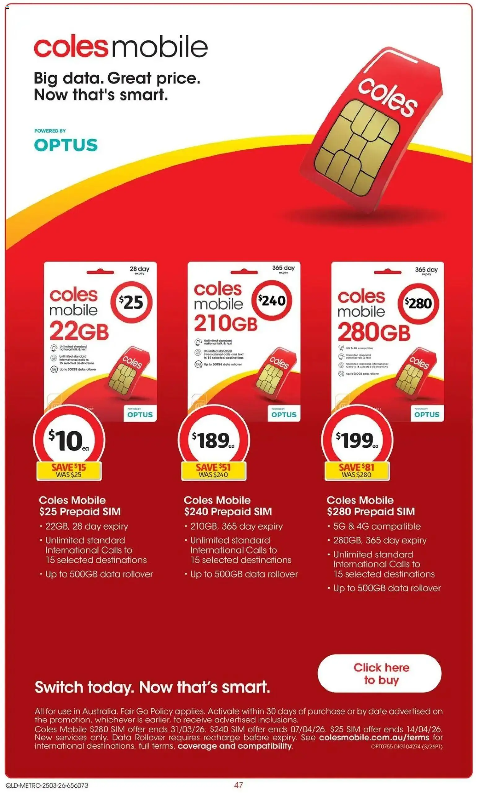 Coles catalogue - valid from 24.03.2026 | Page: 47 | Products: Date, Mobile