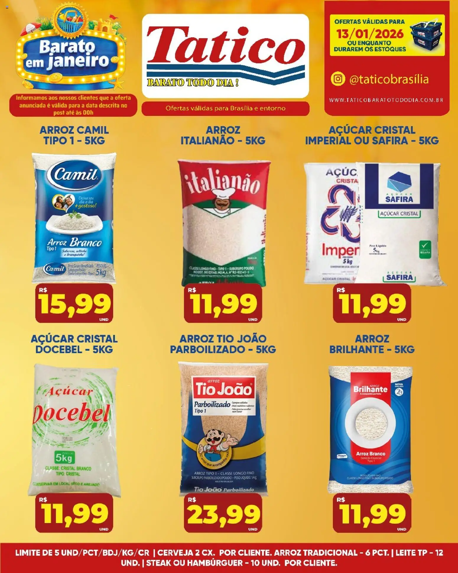 Tatico Folheto - válido de 14.01.2026 | Página: 18 | Produtos: Cerveja, Arroz, Hambúrguer, Açúcar