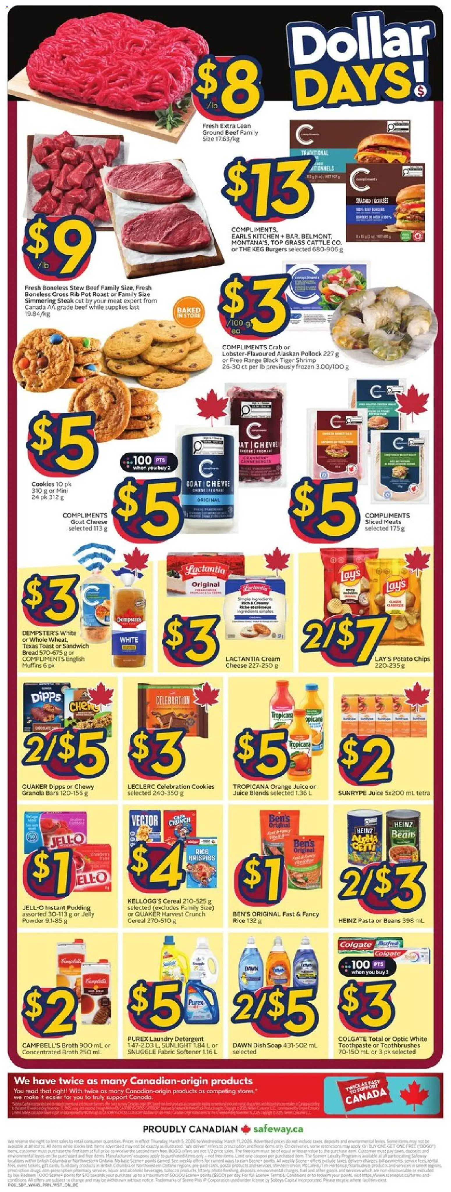 Safeway flyer valid from 05.03.2026 | Page: 4 | Products: Rice, Cream, Cookies, Toothpaste