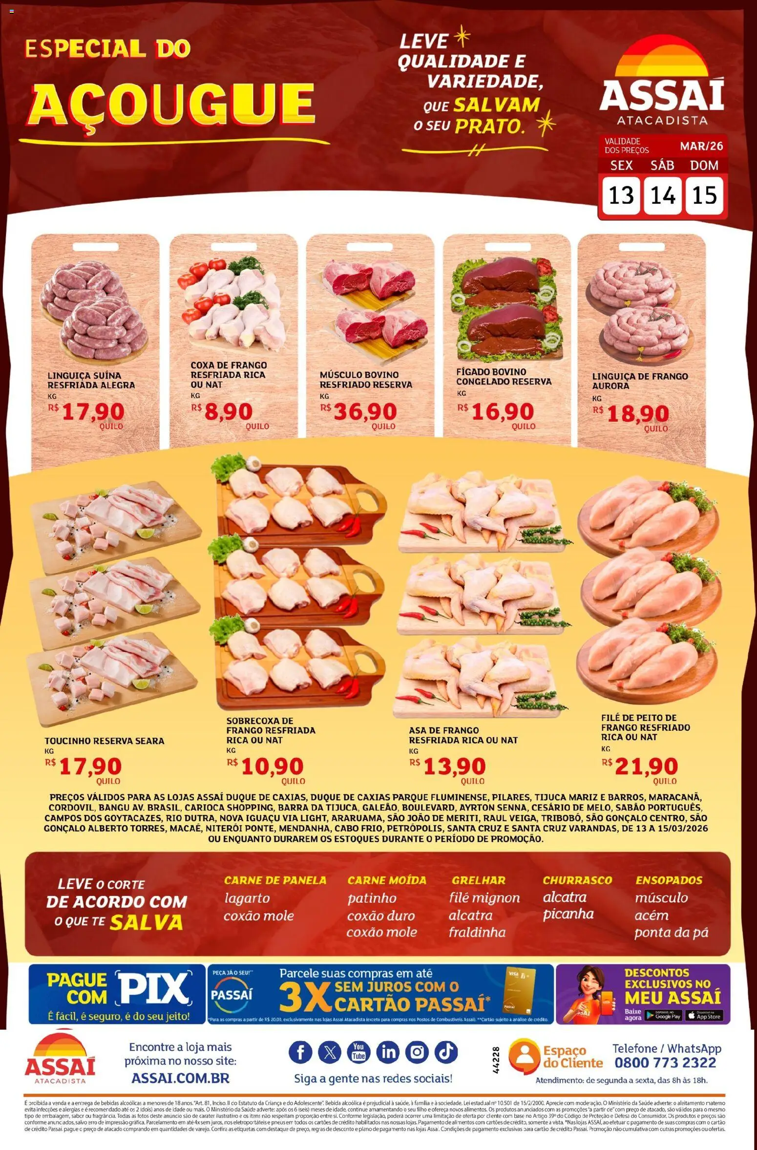 Assaí Atacadista Folheto - válido de 13.03.2026 | Página: 1 | Produtos: Sabão, Acém, Pneus, Cabo