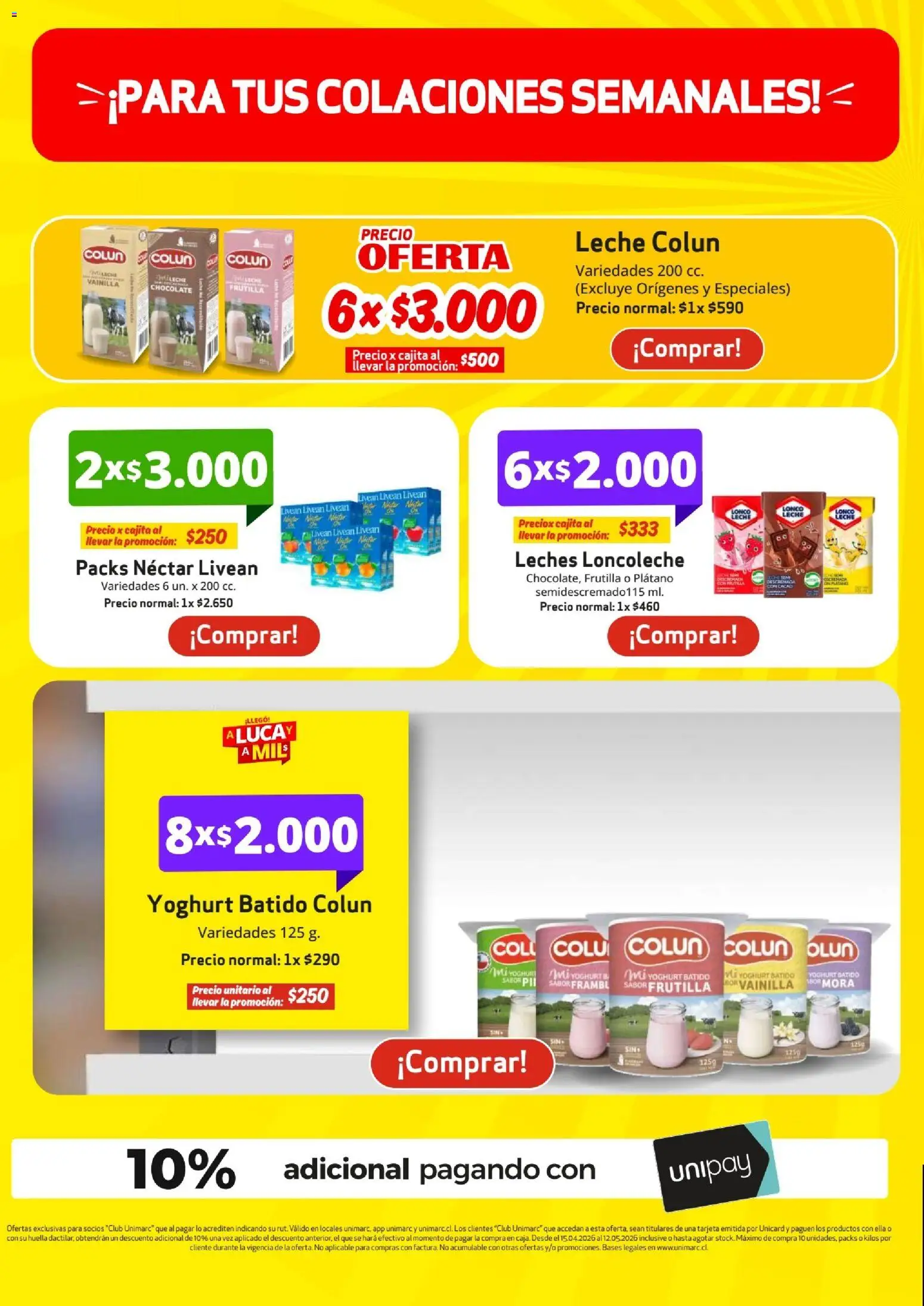 Unimarc Ofertas │ válido desde el 15.04.2026 | Página: 2 | Productos: Leche, Chocolate, Frutilla, Plátano