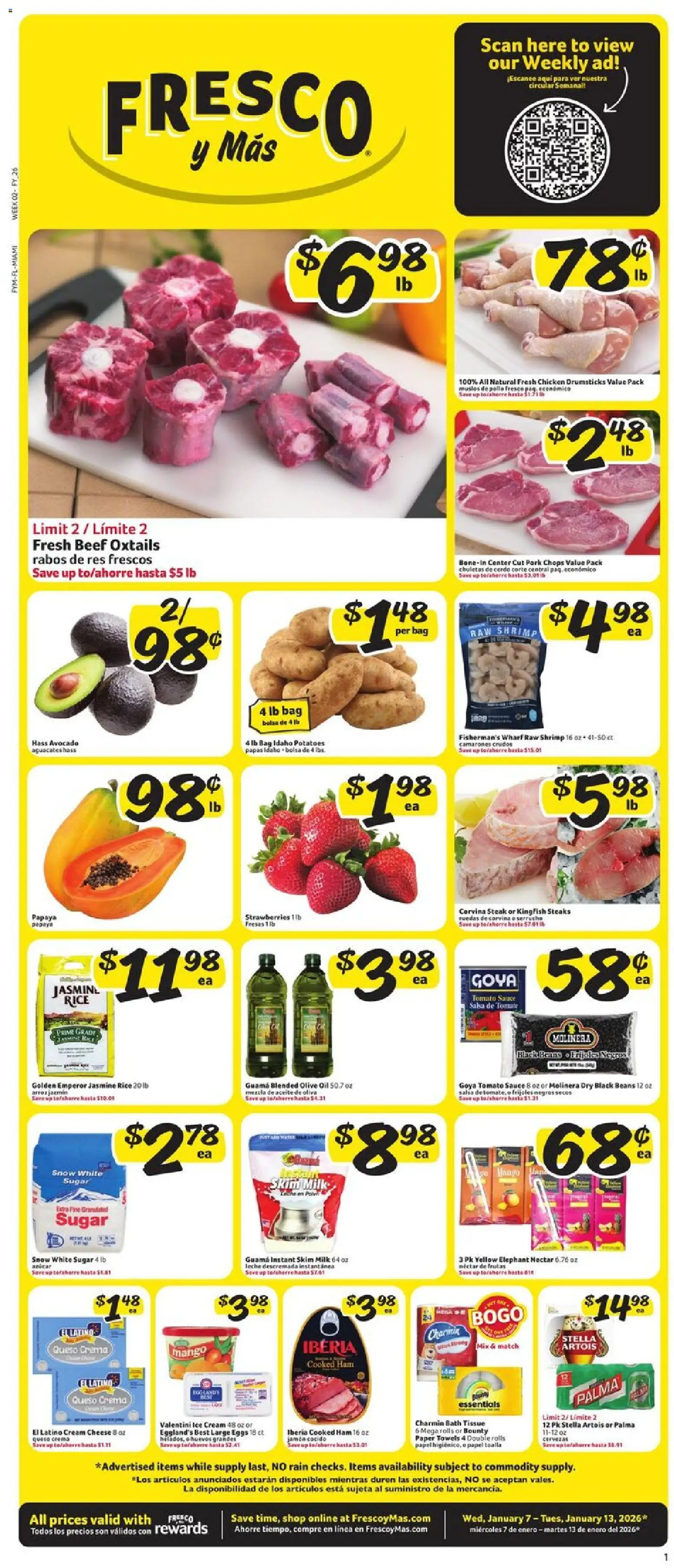 Fresco y Más Weekly Ad - valid from 07.01.2026 | Page: 1 | Products: Milk, Cheese, Avocado, Sugar