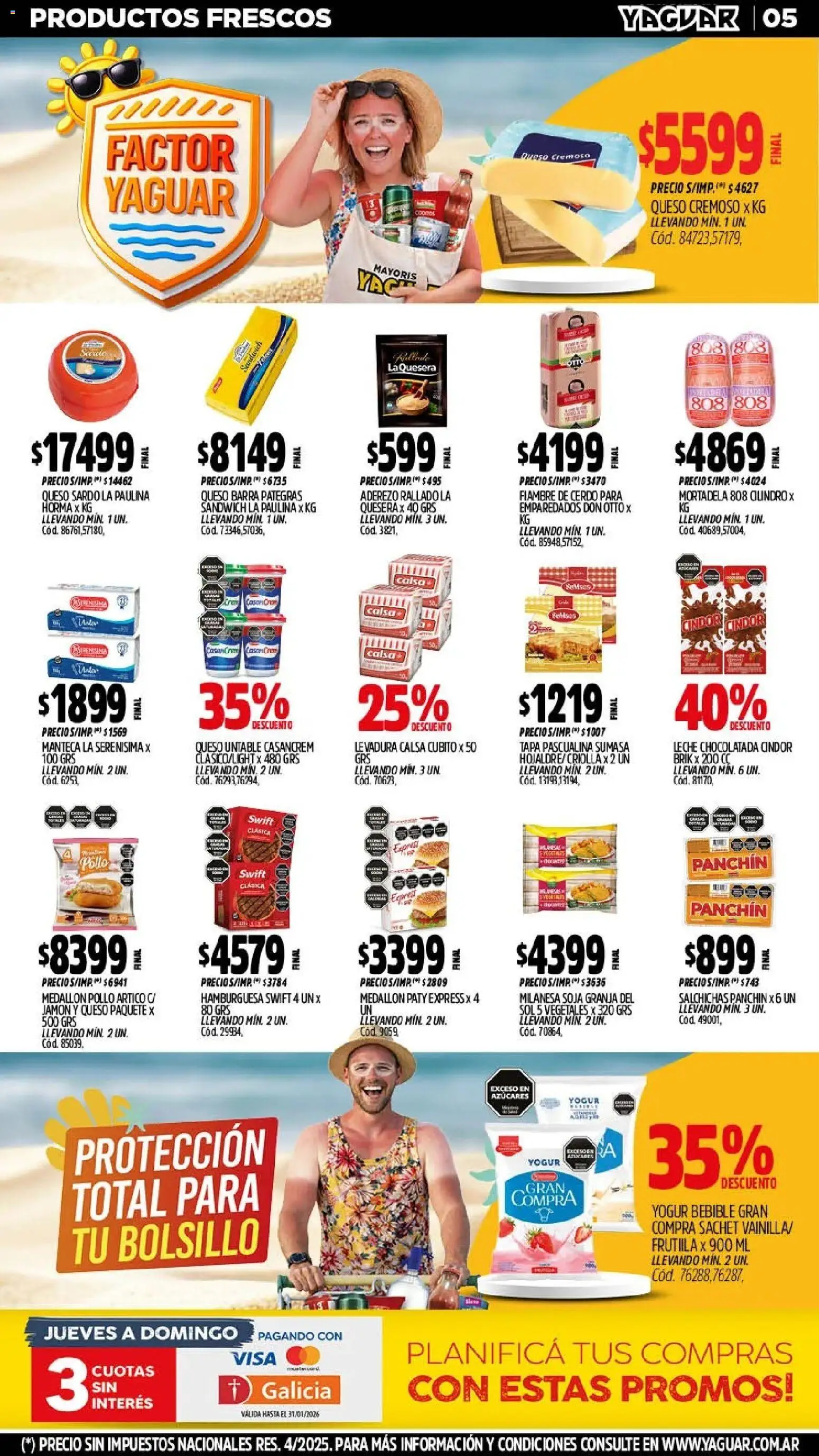 Yaguar - Oferta Semanal Santa Fé │ válido desde el 26.01.2026 | Página: 5 | Productos: Mortadela, Aderezo, Queso, Yogur