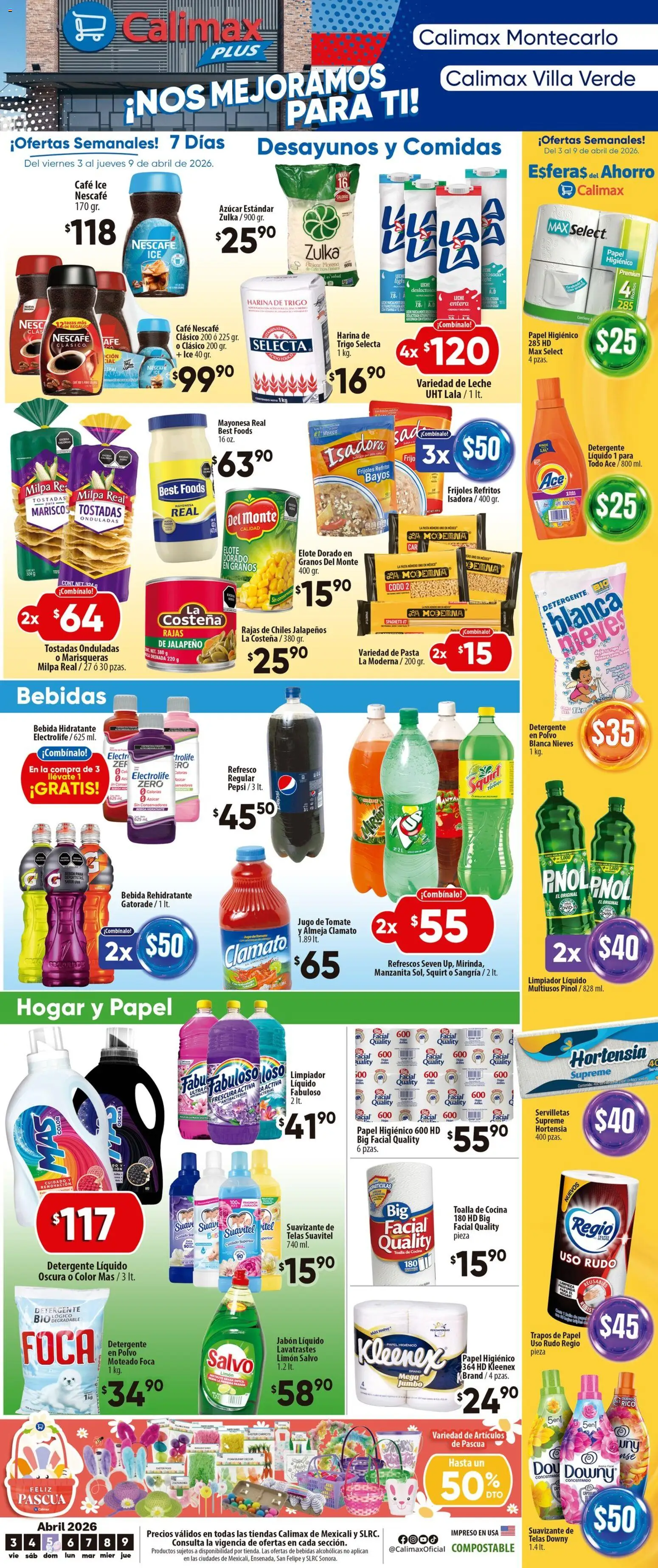 Nuevas ofertas de Calimax válidas en toda la República Mexicana desde el 03.04.2026. ¡Encuentra las mejores ofertas en Calimax folleto Mexicali y SLRC! | Página: 6 | Productos: Limón, Café, Toalla, Papel higiénico