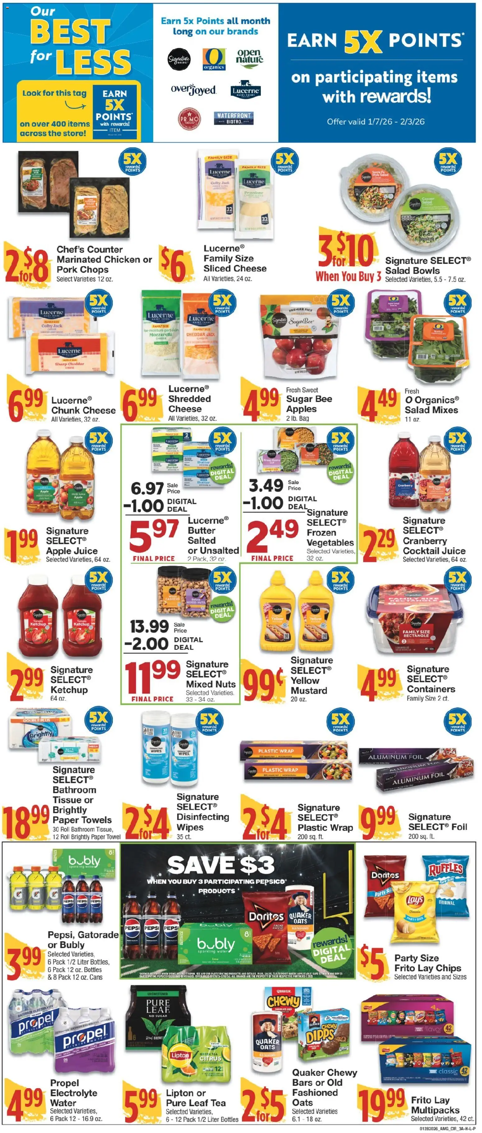 United Supermarkets Ad - valid from 27.01.2026 | Page: 3 | Products: Cheese, Pork, Tea, Nuts