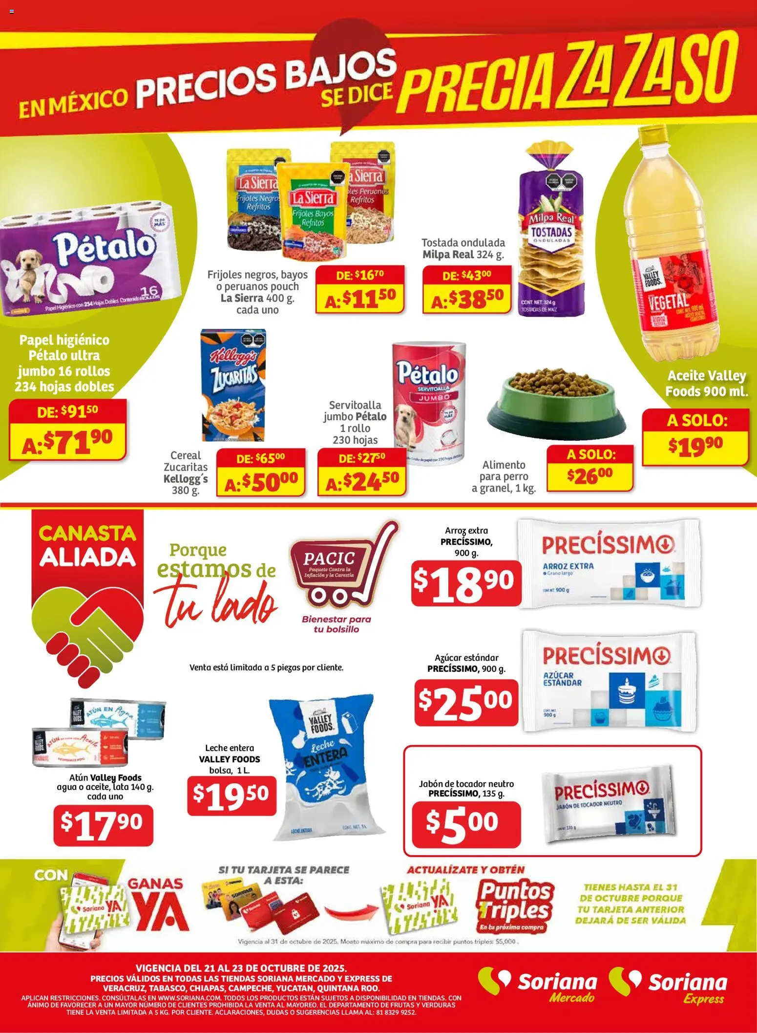 Nuevas ofertas de Soriana válidas en toda la República Mexicana desde el 21.10.2025. ¡Encuentra las mejores ofertas en Soriana - Frescos del Mandado Mercado: Ver, Tab, Chis, Camp, Yuc y Q. Roo! | Página: 3 | Productos: Agua, Aceite, Sierra, Jabón