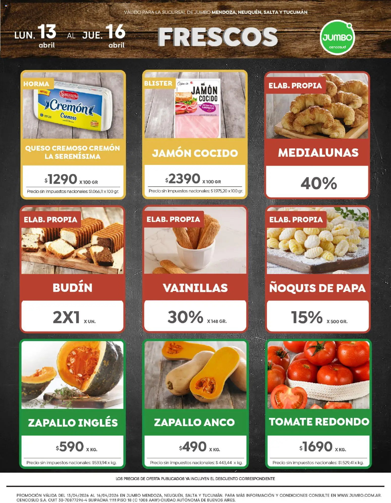 Jumbo - Ofertas | Interior │ válido desde el 13.04.2026 | Página: 1 | Productos: Zapallo, Papa, Jamón, Ñoquis