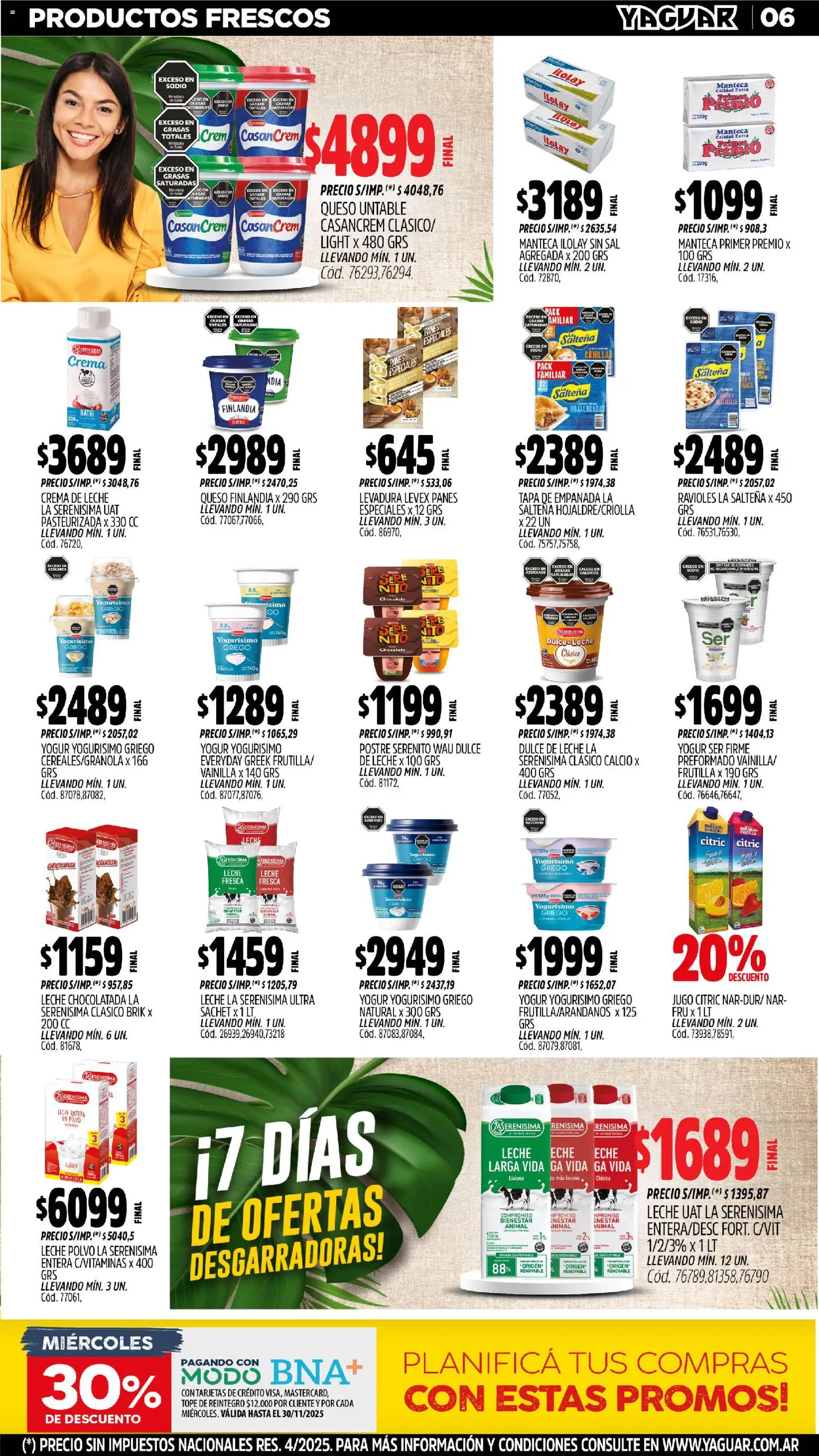 Yaguar - Córdoba │ válido desde el 10.11.2025 | Página: 6 | Productos: Crema de leche, Dulce de leche, Leche, Manteca