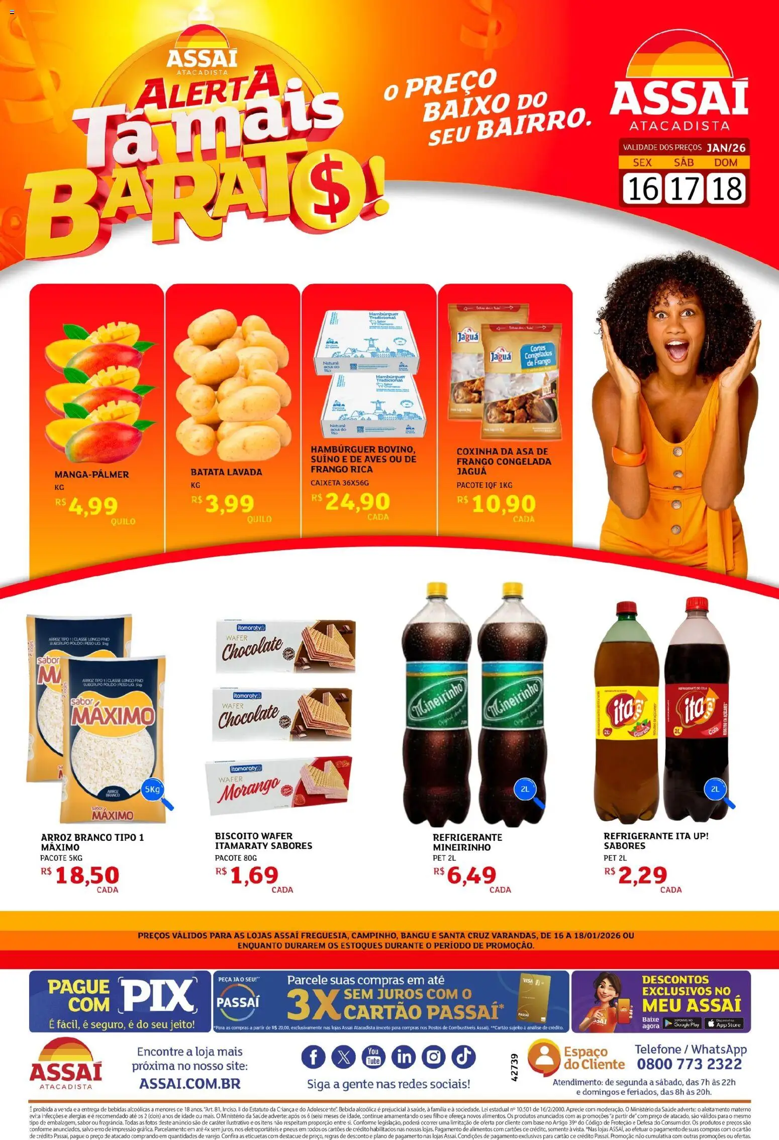Assaí Atacadista Folheto - válido de 16.01.2026 | Página: 1 | Produtos: Biscoito, Arroz, Baixo, Bebida