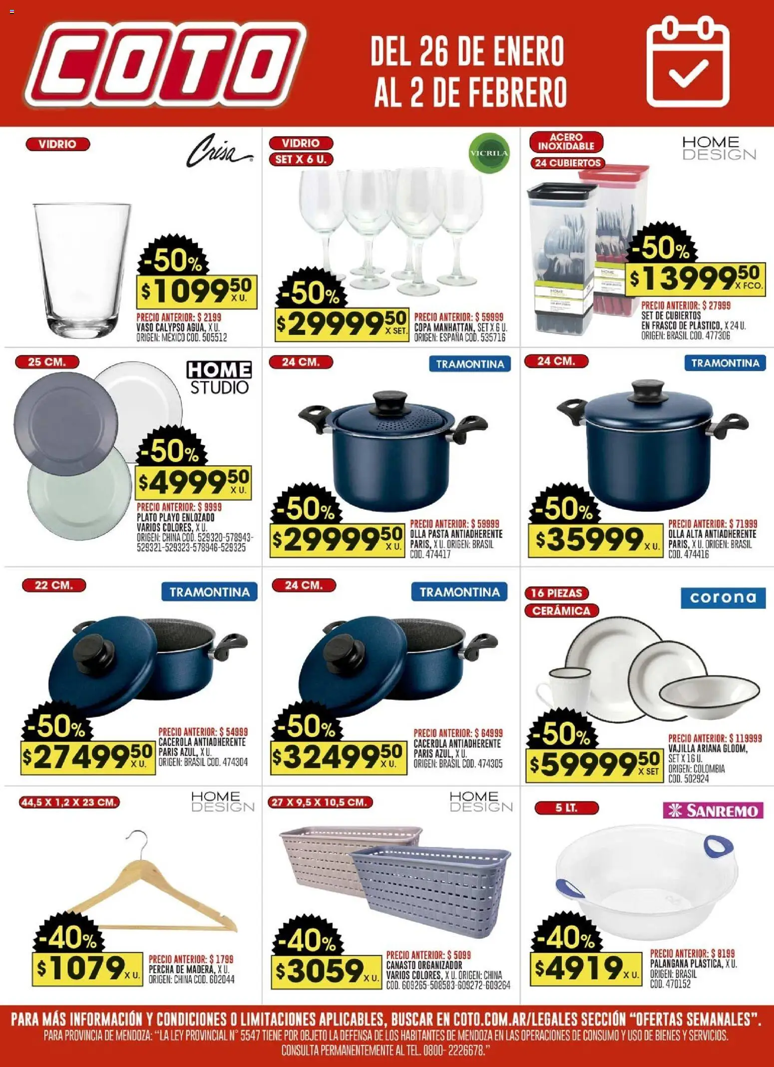 Coto - Ofertas Bazar │ válido desde el 26.01.2026 | Página: 1 | Productos: Organizador, Olla, Percha, Pasta