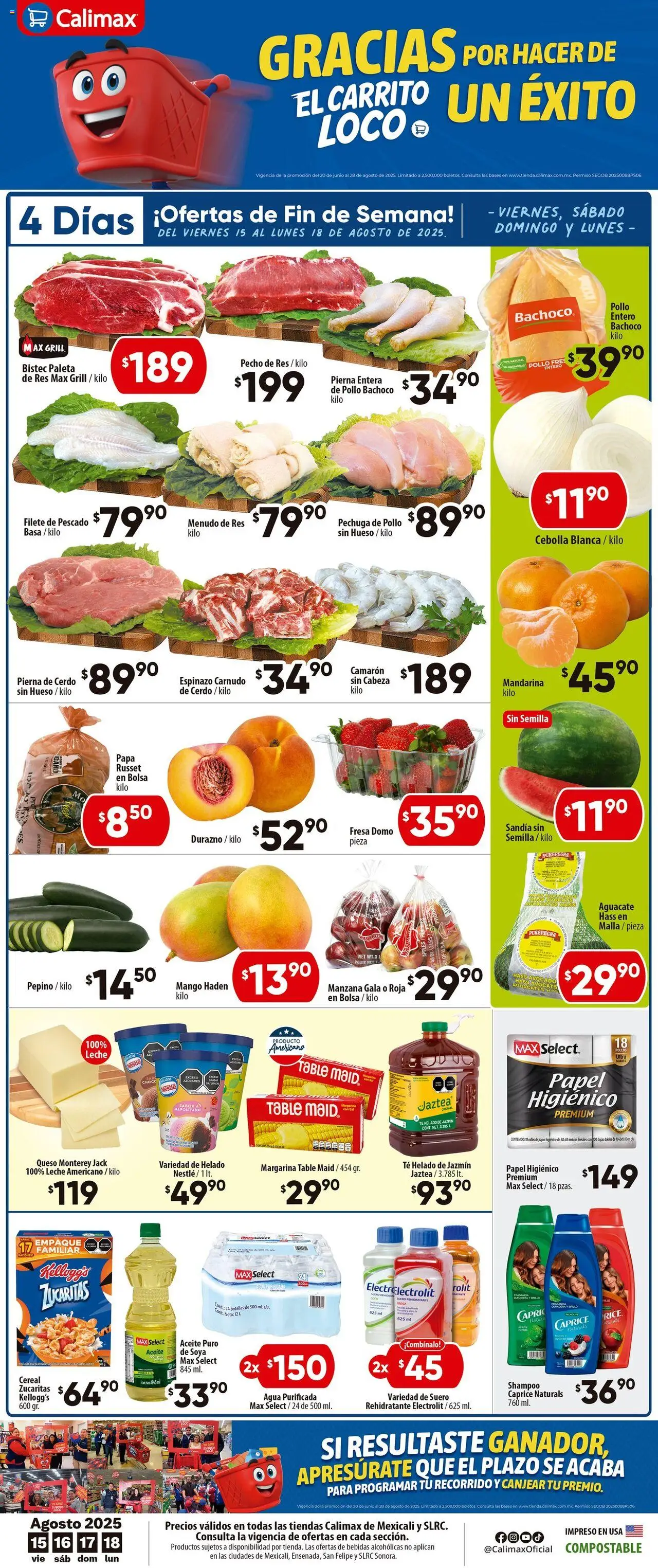 Nuevas ofertas de Calimax válidas en toda la República Mexicana desde el 15.08.2025. ¡Encuentra las mejores ofertas en Calimax - Folleto Mexicali! | Página: 1 | Productos: Leche, Mango, Aguacate, Fragancia