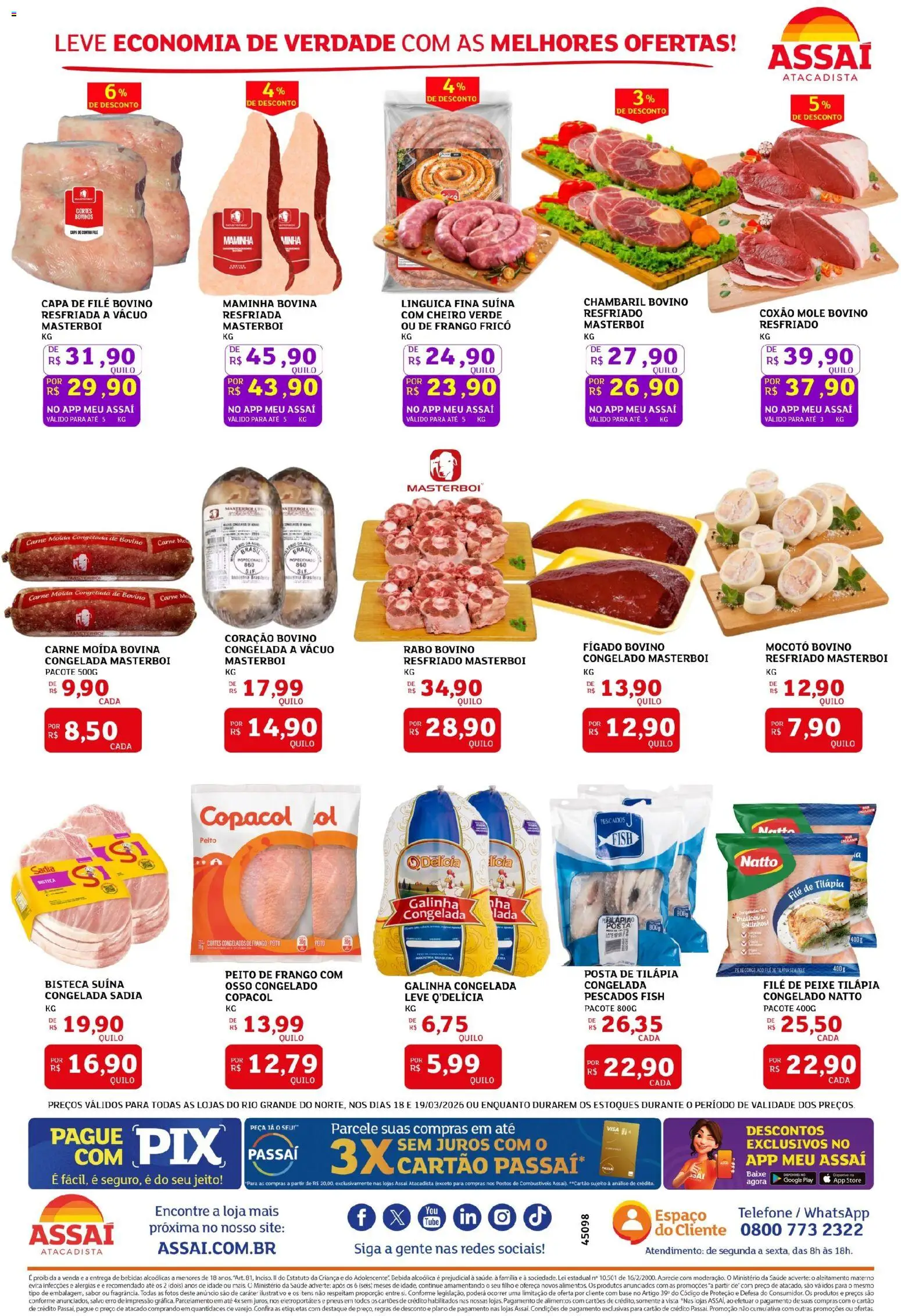 Assaí Atacadista Folheto - válido de 18.03.2026 | Página: 2 | Produtos: Peixe, Base, Filé de tilápia, Peito de frango