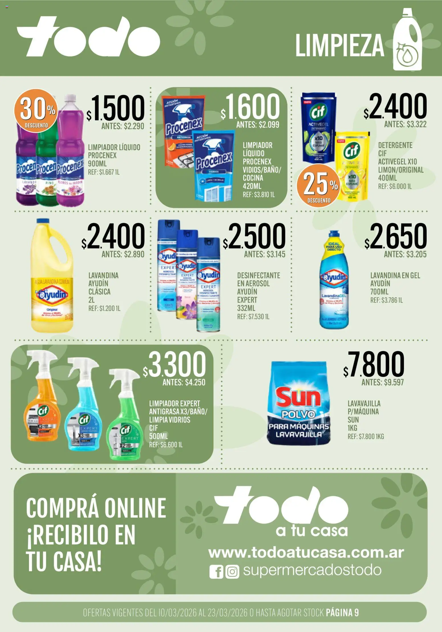 Supermercados TODO - Ofertas │ válido desde el 10.03.2026 | Página: 9 | Productos: Desinfectante, Polvo, Detergente, Agua