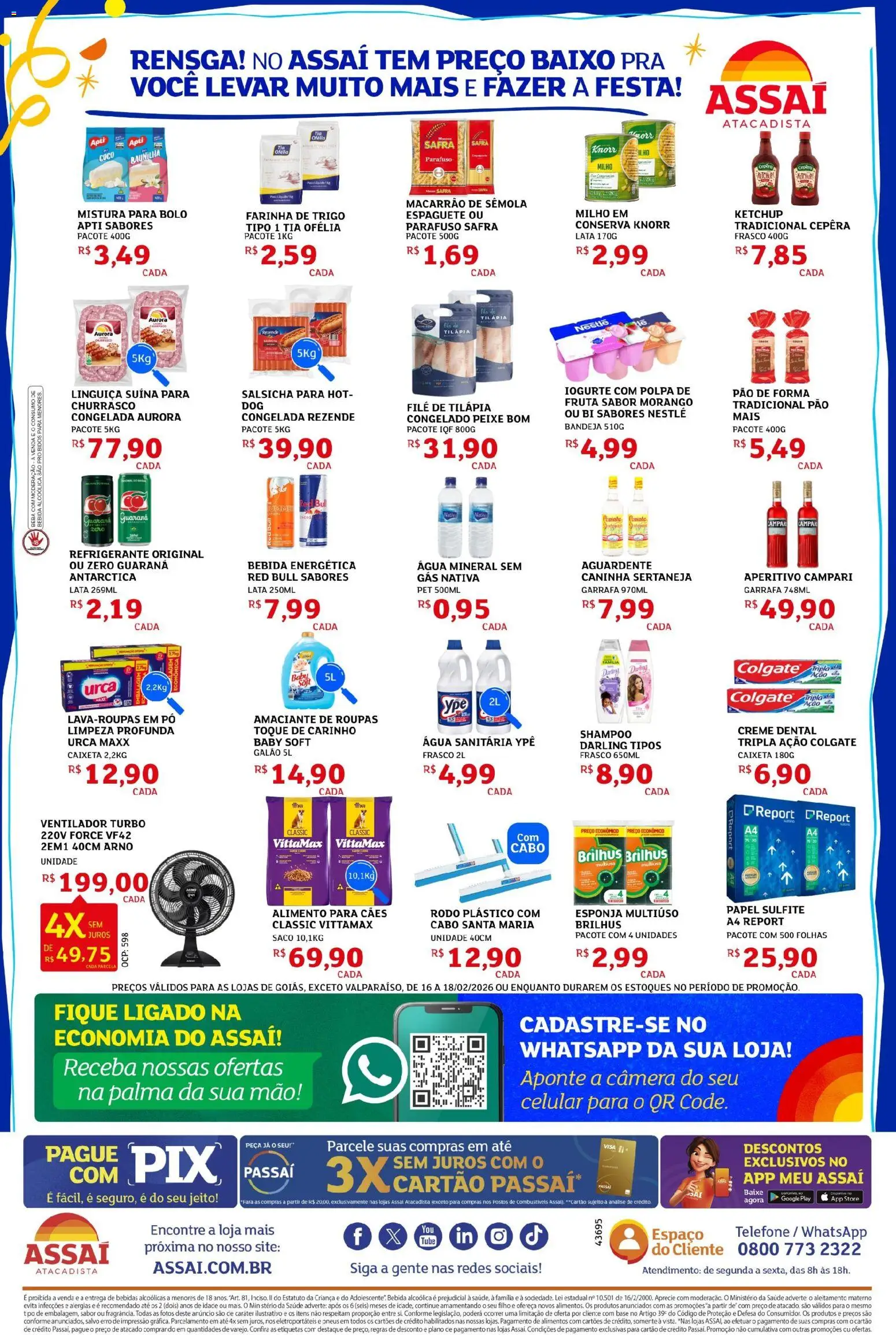 Assaí Atacadista Folheto - válido de 16.02.2026 | Página: 2 | Produtos: Ventilador, Guaraná, Farinha de trigo, Filé de tilápia