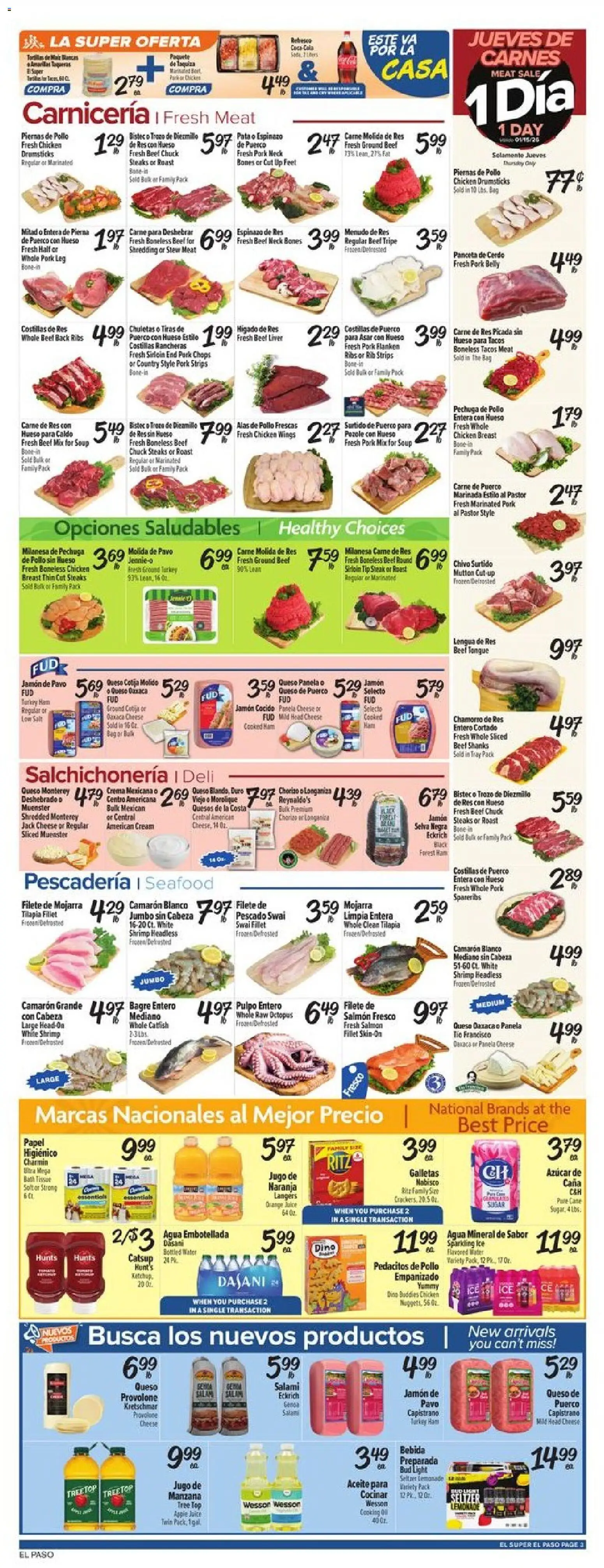 El Super Weekly Ad - TX - valid from 14.01.2026 | Page: 3 | Products: Oil, Salami, Beef, Water