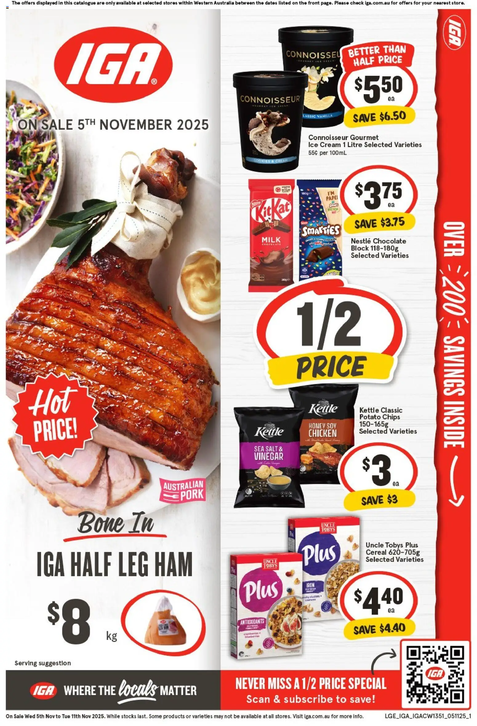 IGA catalogue - valid from 05.11.2025 | Page: 1 | Products: Chocolate, Ham, Ice cream, Salt