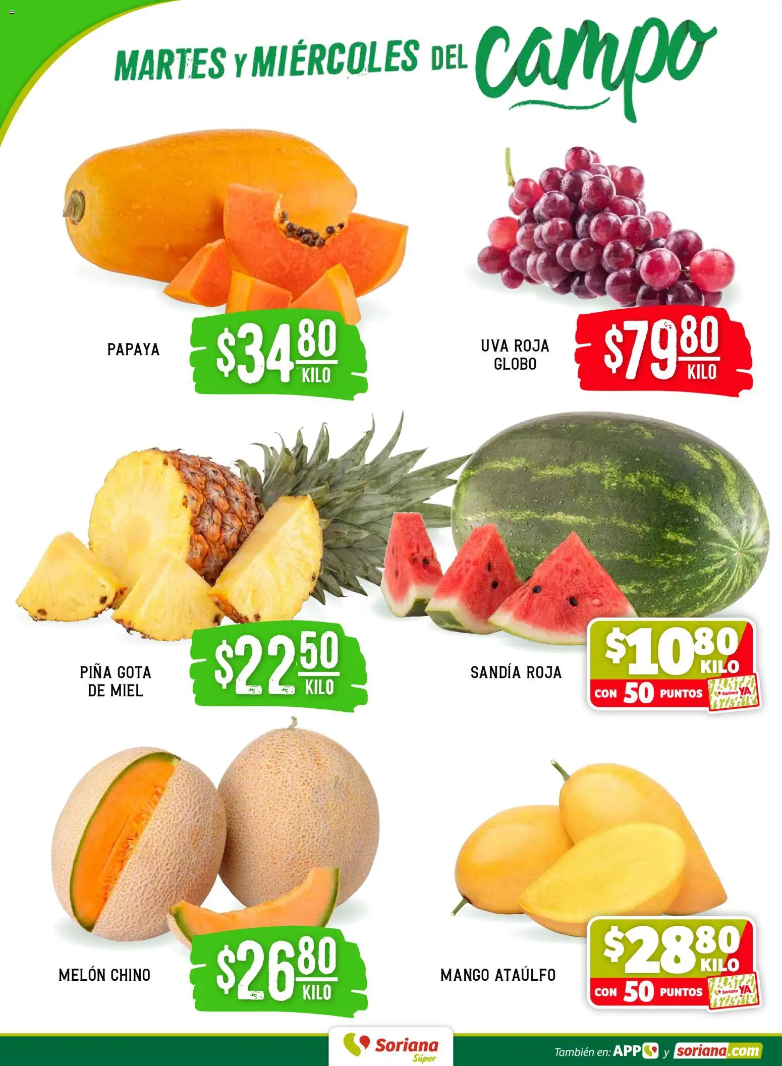 Nuevas ofertas de Soriana válidas en toda la República Mexicana desde el 24.03.2026. ¡Encuentra las mejores ofertas en Soriana Martes y Miércoles del Campo Súper: Ver, Tab, Chis, Camp, Yuc y Q. Roo! | Página: 2 | Productos: Sandía, Mango, Uva, Piña