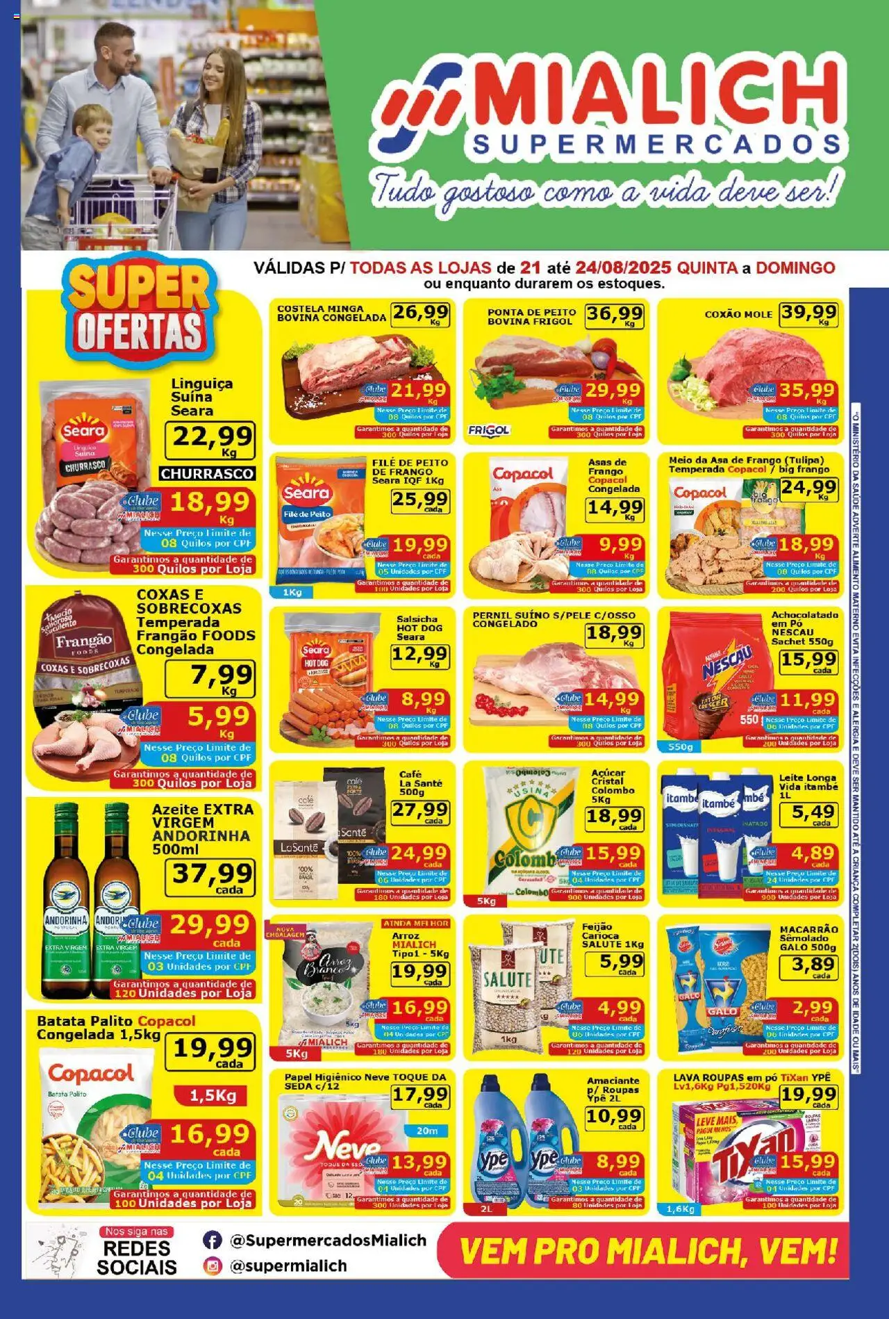 Mialich Supermercados Folheto - válido de 21.08.2025 | Página: 1 | Produtos: Mialich, Asa de frango, Pernil, Arroz