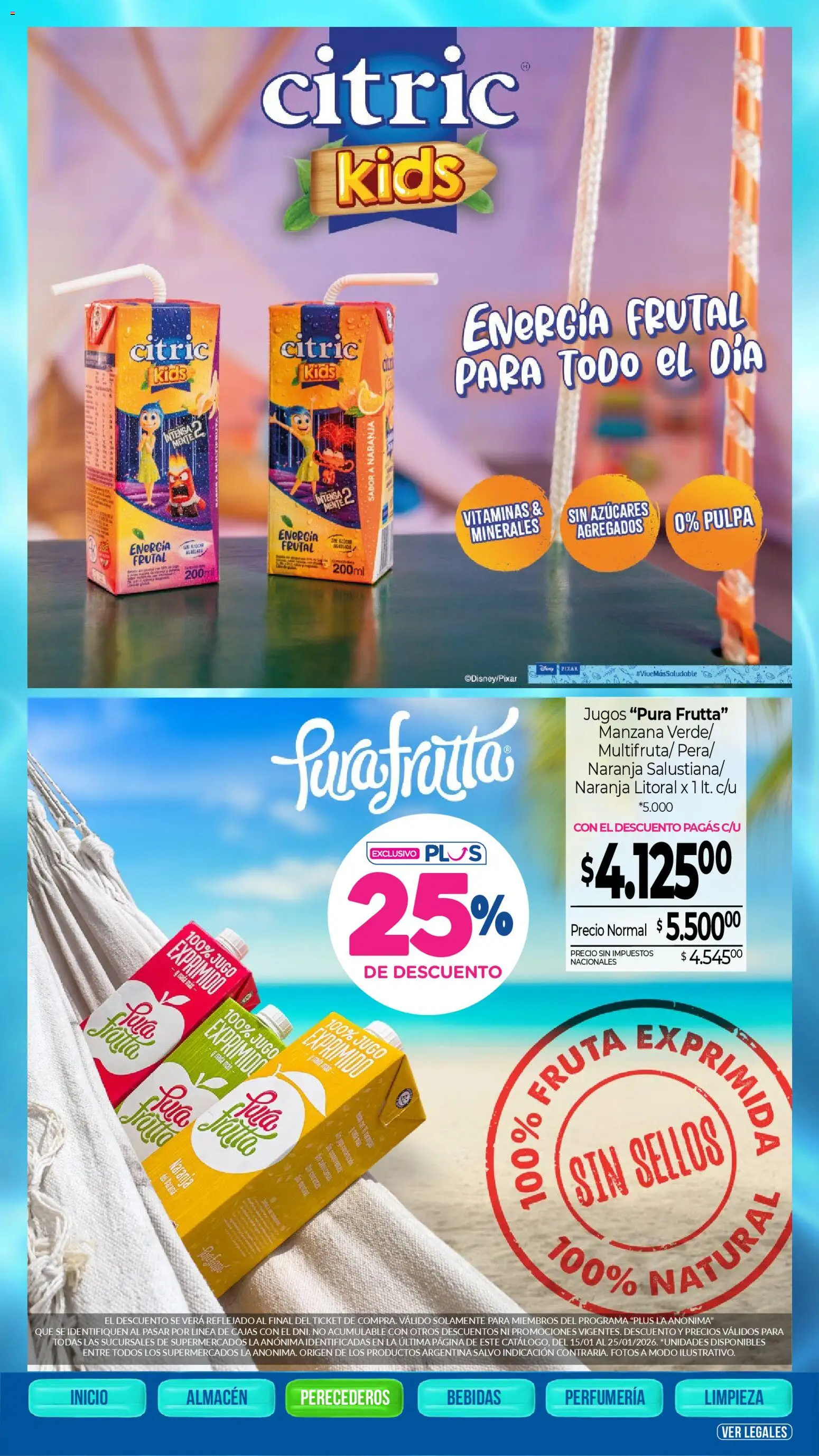 La Anonima catálogo │ válido desde el 15.01.2026 | Página: 25 | Productos: Vitaminas, Manzana, Jugo