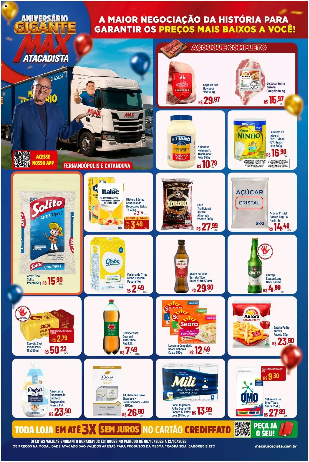 Max Atacadista Folheto - válido de 06.10.2025 | Página: 1 | Produtos: Sabão em pó, Farinha de trigo, Leite, Maionese