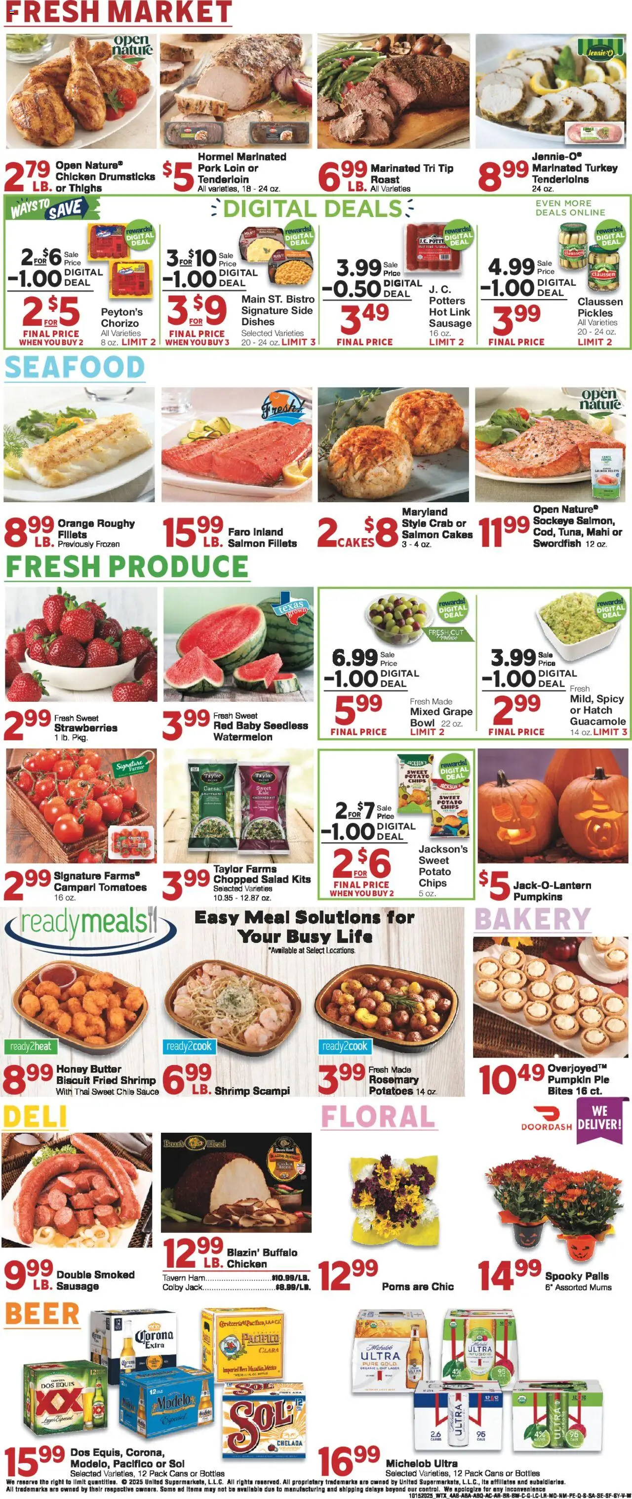 United Supermarkets Weekly Ad - valid from 15.10.2025 | Page: 4 | Products: Tomatoes, Chips, Salad, Potatoes