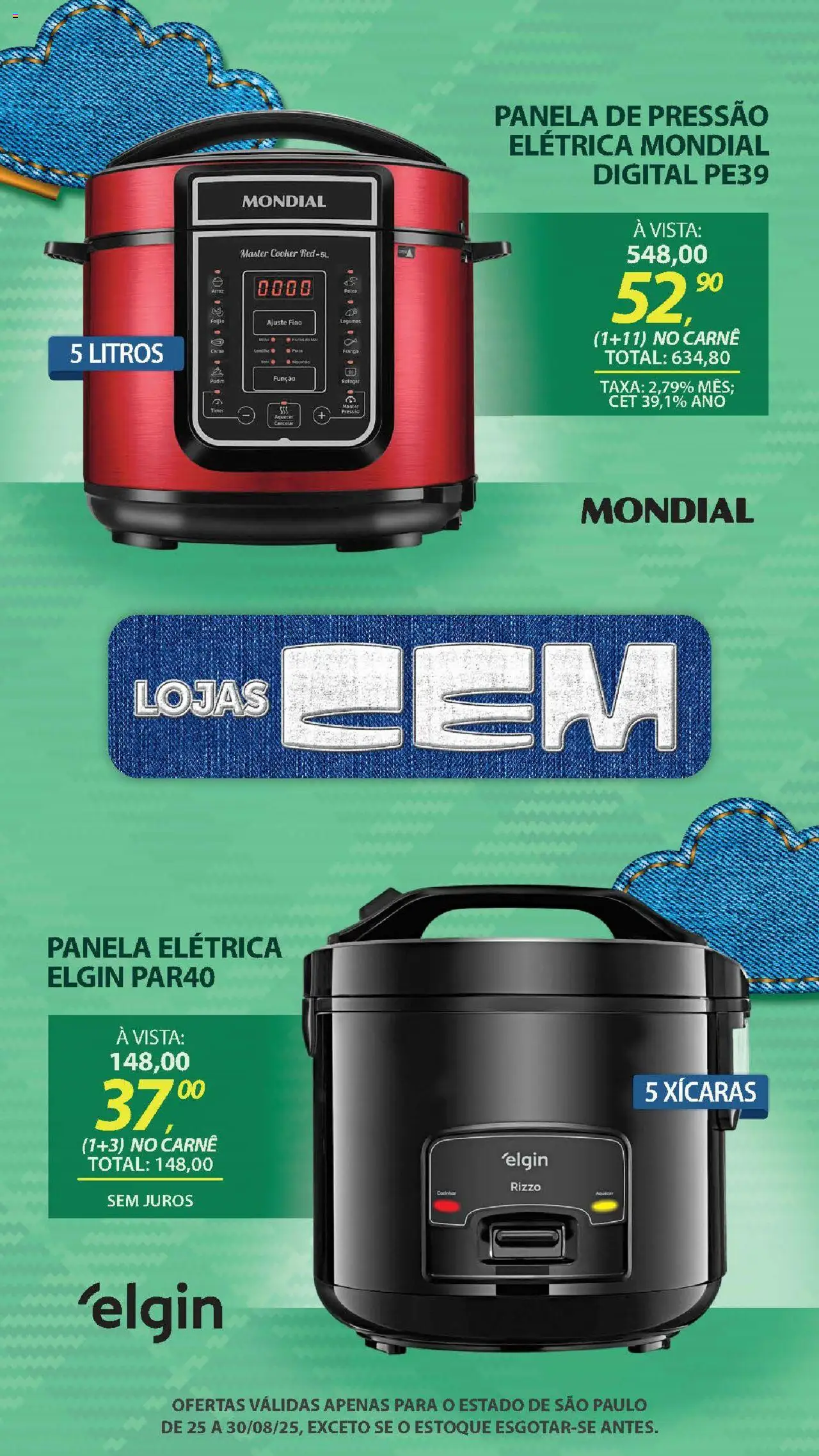 Lojas Cem Folheto - válido de 25.08.2025 | Página: 37 | Produtos: Panela de pressão, Xícaras, Carne, Frango