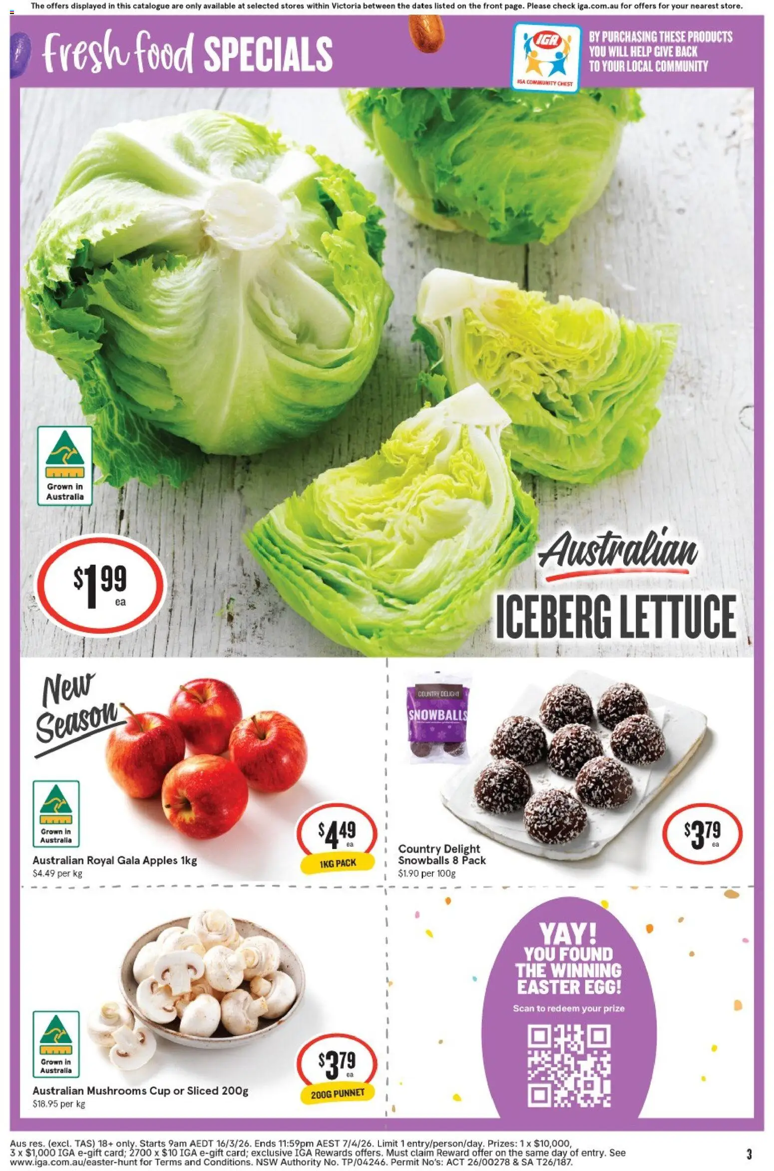 IGA catalogue - valid from 18.03.2026 | Page: 3 | Products: Lettuce, Apples, Mushrooms