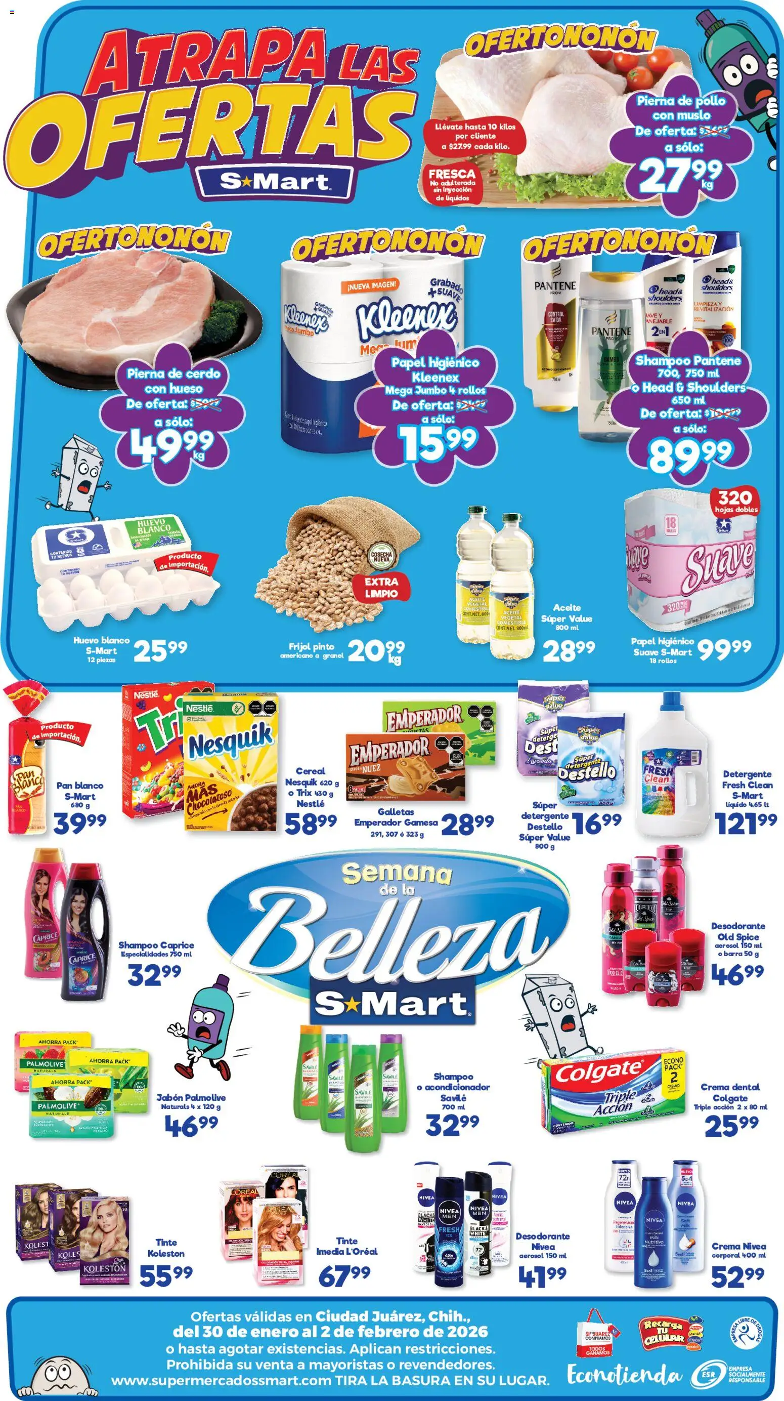 Nuevas ofertas de S-Mart válidas en toda la República Mexicana desde el 30.01.2026. ¡Encuentra las mejores ofertas en S-Mart folleto Juárez! | Página: 2 | Productos: Detergente, Crema, Papel higiénico, Barra