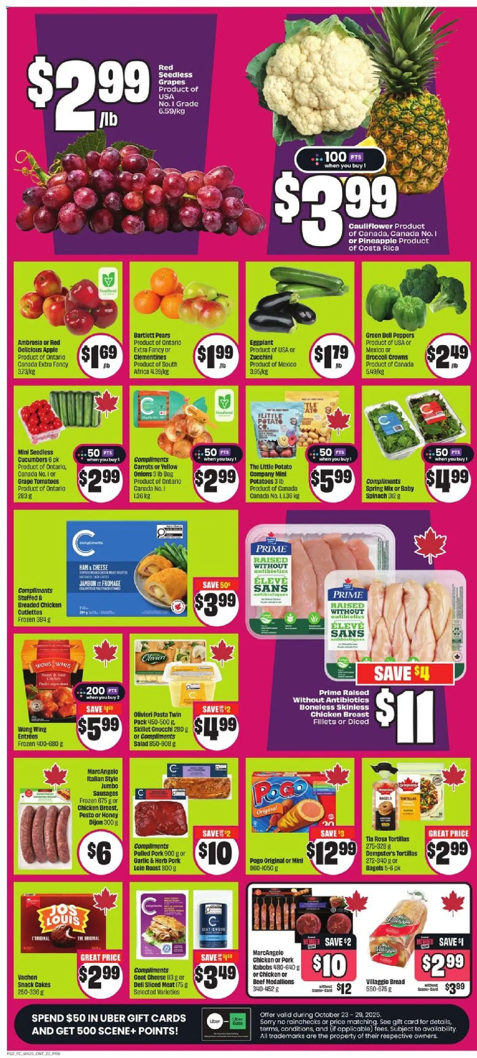 FreshCo flyer valid from 23.10.2025 | Page: 2 | Products: Potatoes, Bag, Chicken, Tomatoes