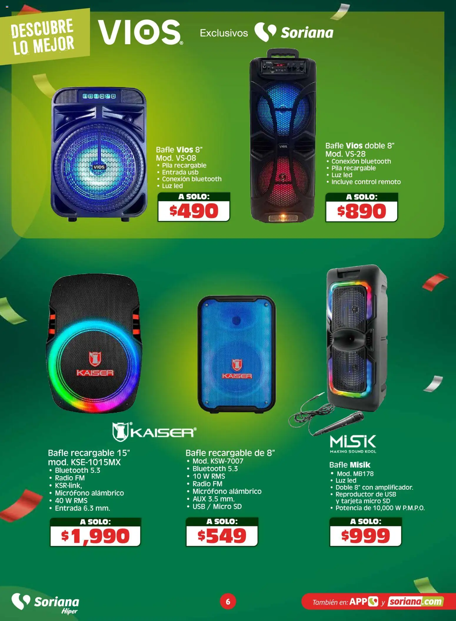 Nuevas ofertas de Soriana válidas en toda la República Mexicana desde el 15.04.2026. ¡Encuentra las mejores ofertas en Soriana En México apoyamos con todo Híper! | Página: 6 | Productos: Reproductor, Control remoto, Micrófono, Pila