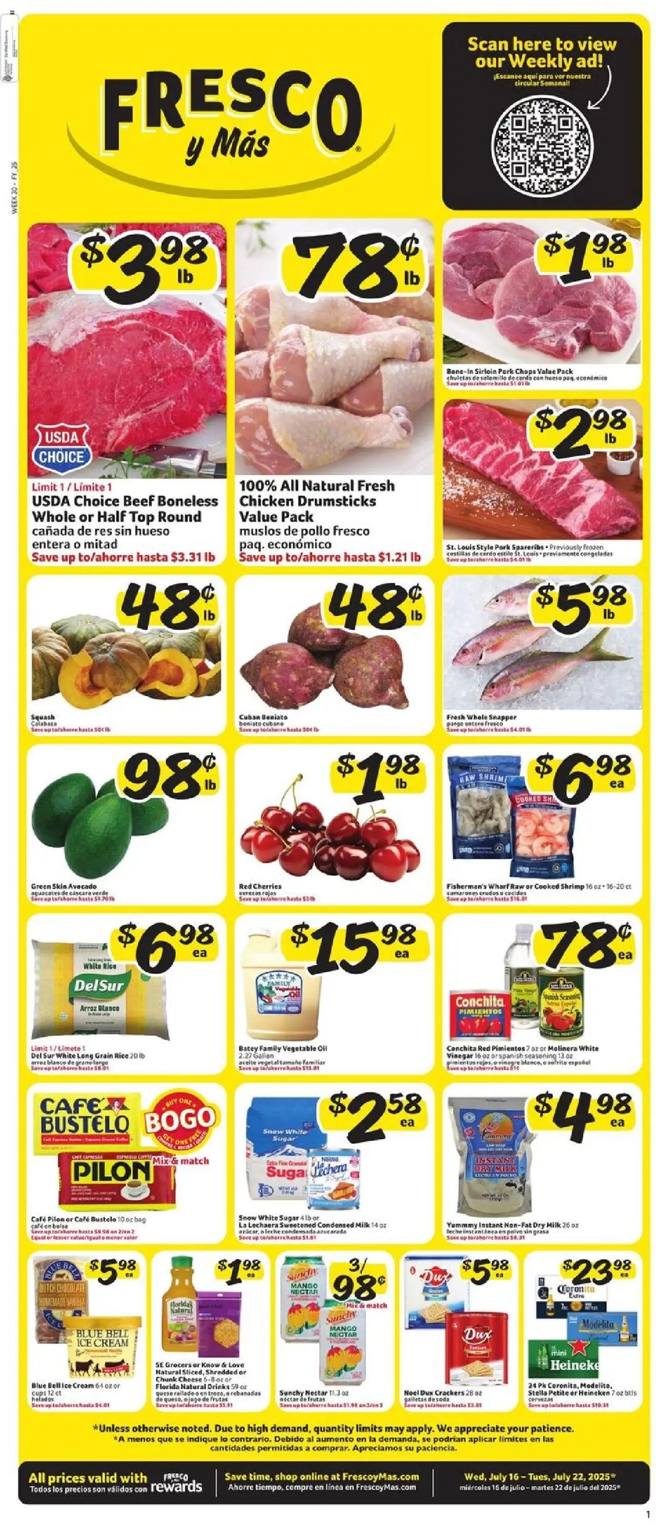Fresco y Más Weekly Ad - valid from 16.07.2025 | Page: 1 | Products: Milk, Cream, Avocado, Bag