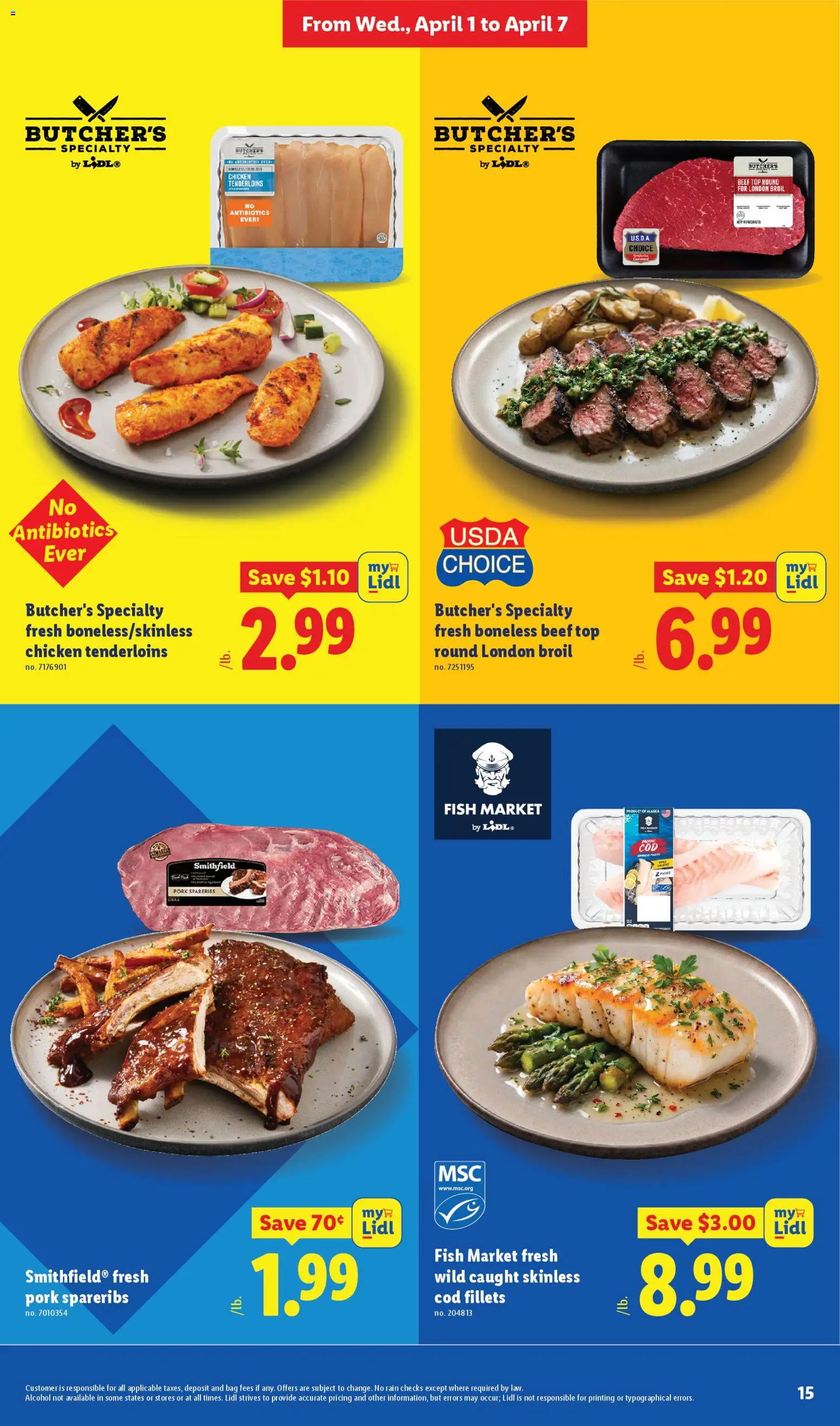 Lidl Weekly Ad - valid from 01.04.2026 | Page: 15 | Products: Pork, Fish, Beef, Bag