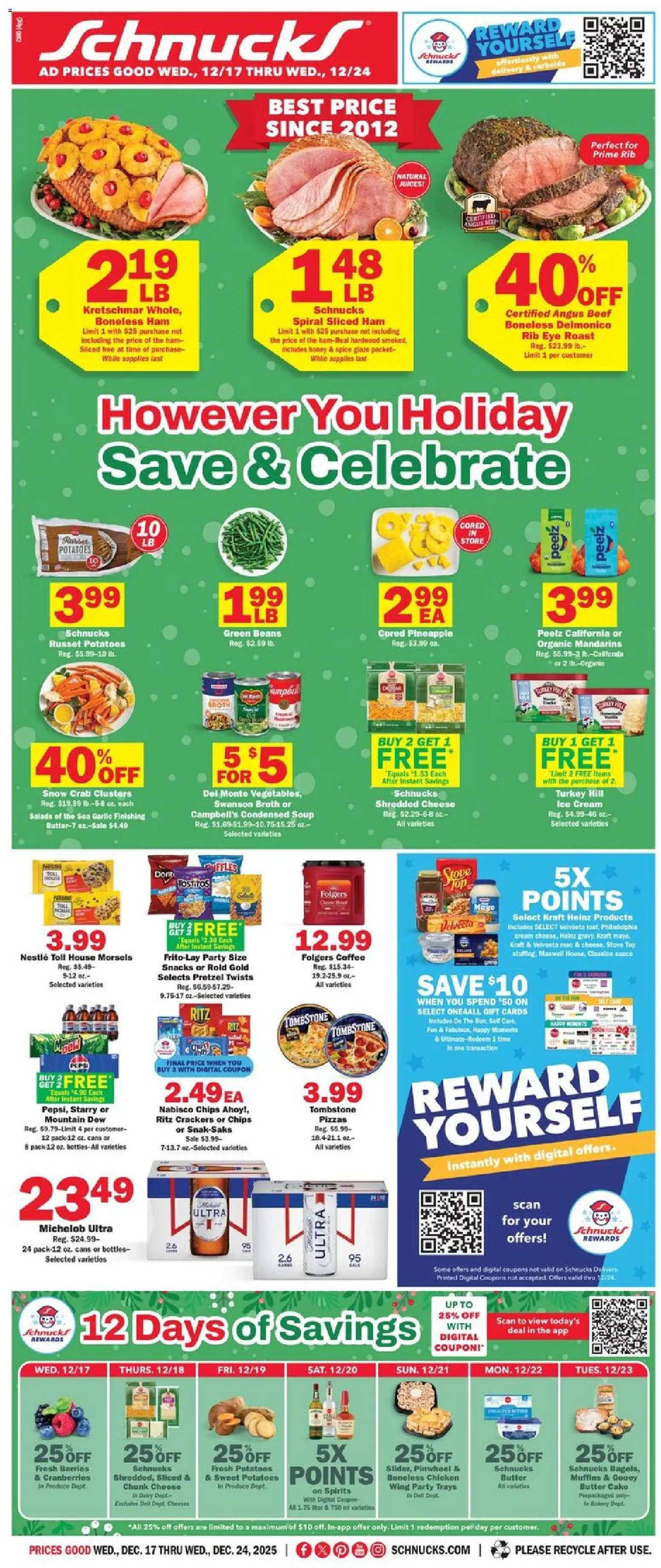 Schnucks Weekly Ad - valid from 17.12.2025 | Page: 1 | Products: Butter, Pineapple, Chips, Cream