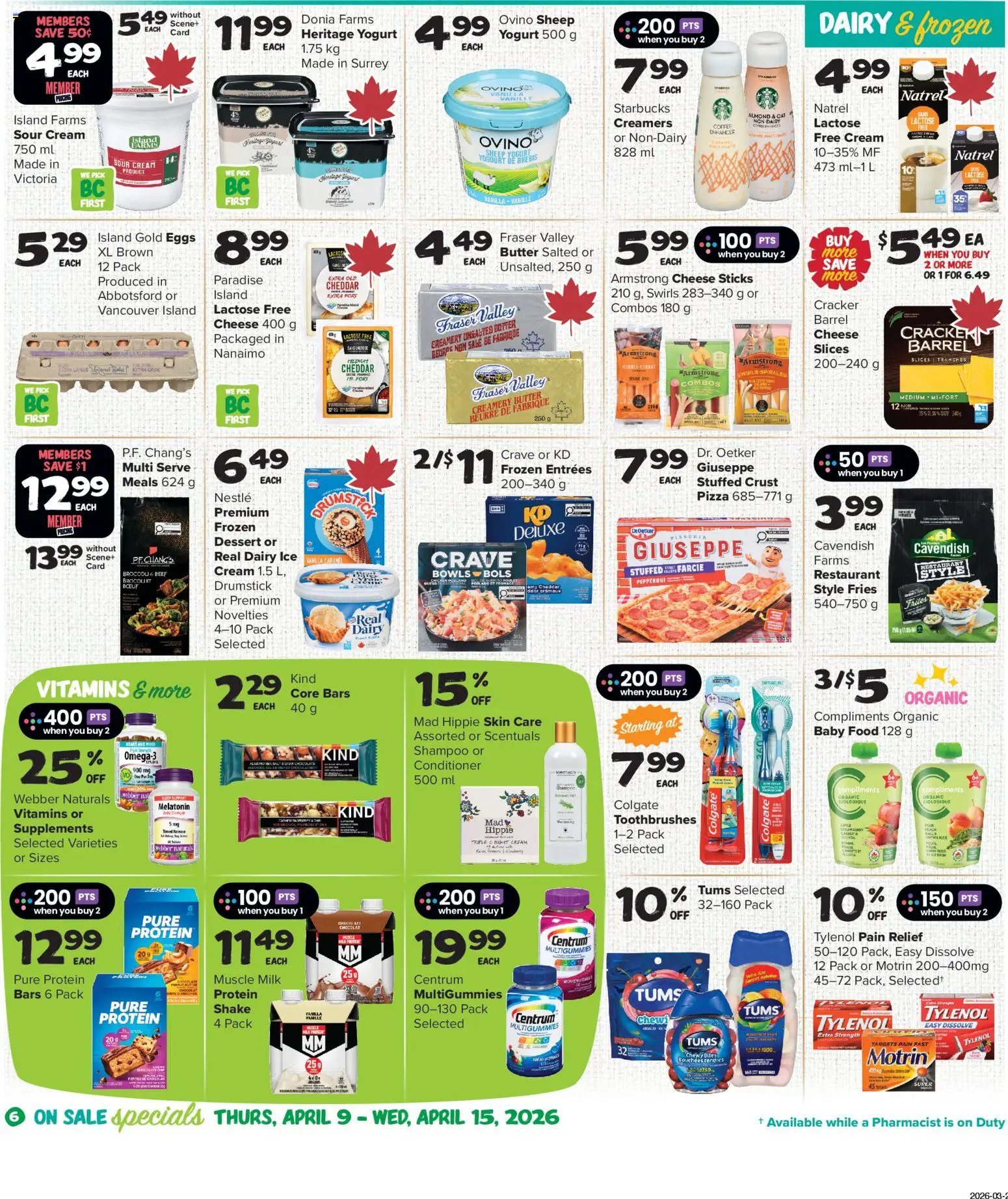 Thrifty Foods flyer valid from 09.04.2026 | Page: 7 | Products: Sour cream, Butter, Eggs, Chocolate