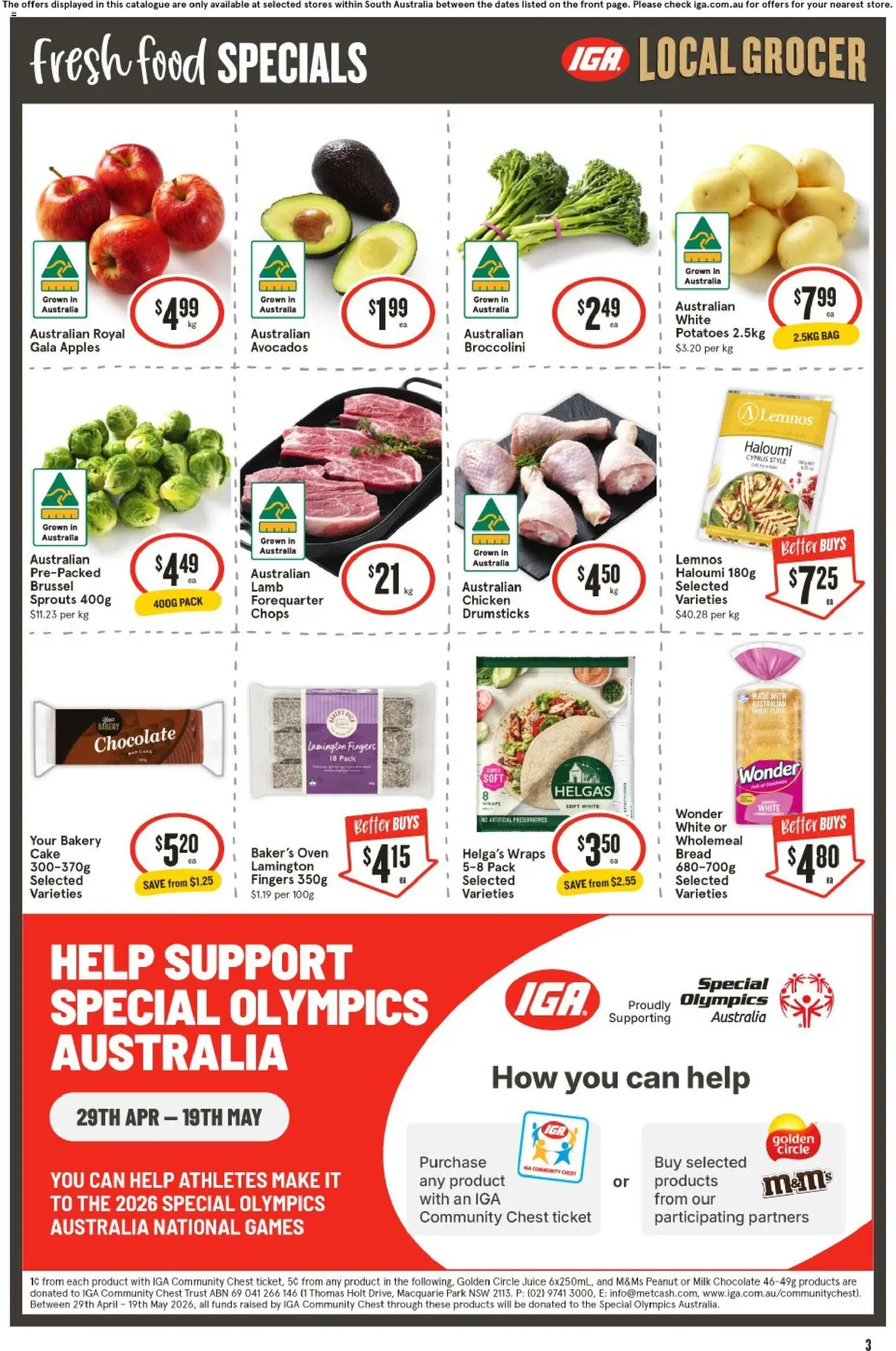 IGA catalogue - valid from 29.04.2026 | Page: 3 | Products: Milk, Chocolate, Potatoes, Bakery